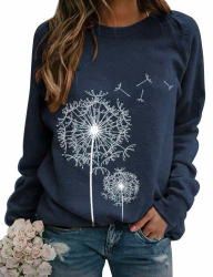 Dresswel Damen Löwenzahn Sweatshirt Langarmshirt Pusteblume Drucken Pullover Herbst Winter Bluse Tops Oberteile M 1-navy Angebot bei HelloDeals
