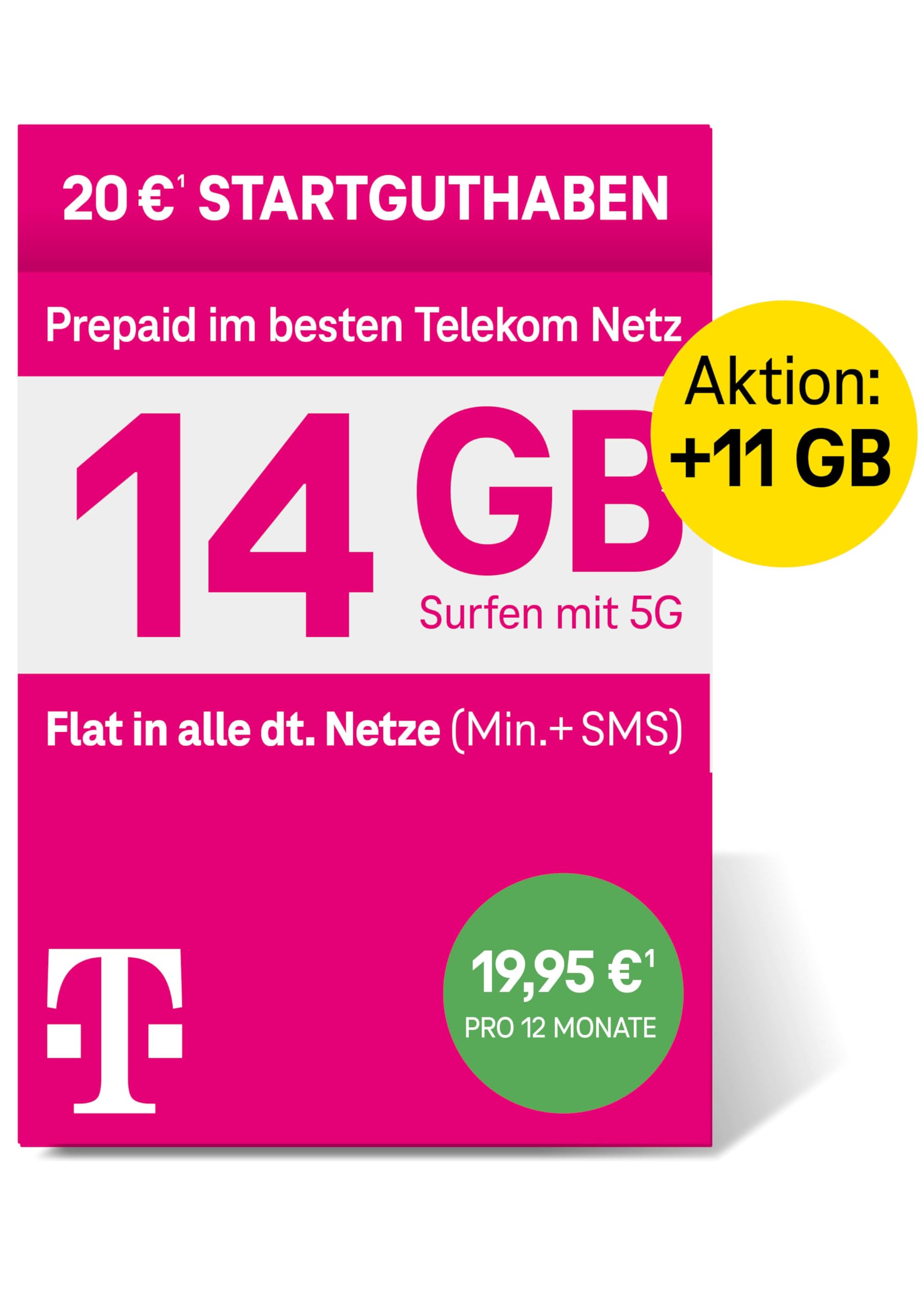 Telekom MagentaMobil Prepaid XL Special SIM-Karte ohne Vertragsbindung, 5G inkl. I 25 GB & Allnet Flat in alle dt. Netze + EU-Roaming I Surfen mit 5G/ LTE Max & Hotspot Flat I 20 EUR Startguthaben Angebot bei HelloDeals