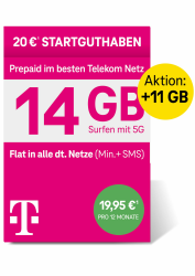 Telekom MagentaMobil Prepaid XL Special SIM-Karte ohne Vertragsbindung, 5G inkl. I 25 GB & Allnet Flat in alle dt. Netze + EU-Roaming I Surfen mit 5G/ LTE Max & Hotspot Flat I 20 EUR Startguthaben Angebot bei HelloDeals