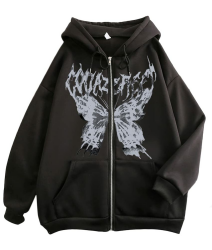 Tomwell Damen Y2K Jacke Zip Up Hoodies Goth Skeleton Strass Graphics Harajuku Oversized Sweatshirt Vintage Kapuzenjacke Kordelzug Sweatjacke mit Kapuze 90er E-Girl Tops S C Schwarz Angebot bei HelloDeals