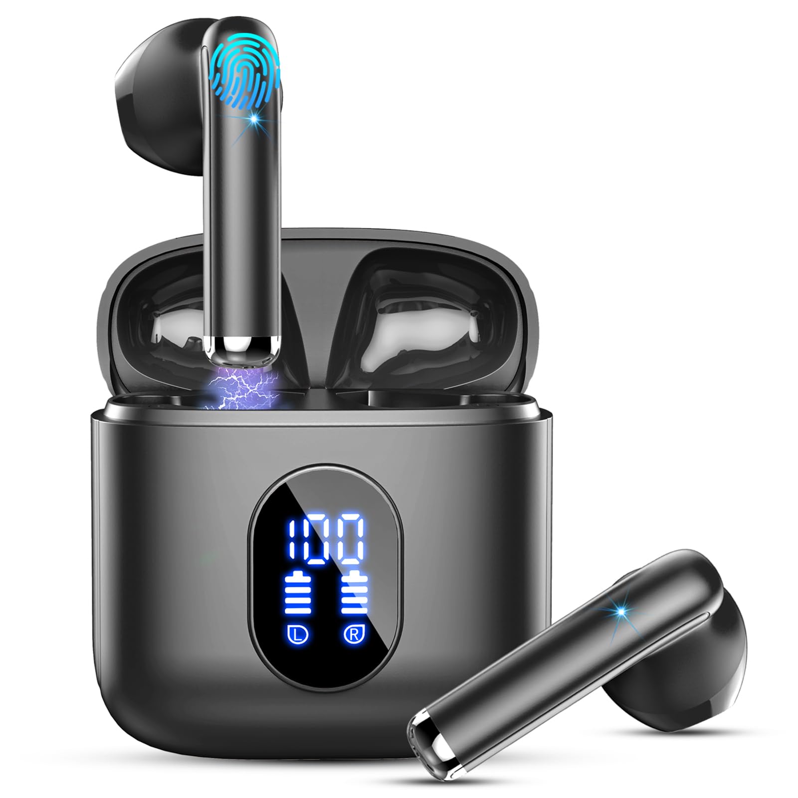 Bluetooth Kopfhörer, Kopfhörer Kabellos Bluetooth 5.4 In Ear Kopfhörer, 2025 Kabellose Kopfhörer mit 4 ENC Mic, Noise Cancelling Earbuds 36Std Tiefer Bass, USB-C, IP7 Wasserdicht Ohrhörer Sport Gym A-Schwarz Angebot bei HelloDeals