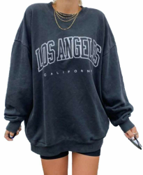 GeGekoko Damen übergroße Sweatshirt Los Angeles Vintage Oversized Langarmshirt Rundhals Pullover Casual Oberteile Tops S La # Marineblau Angebot bei HelloDeals