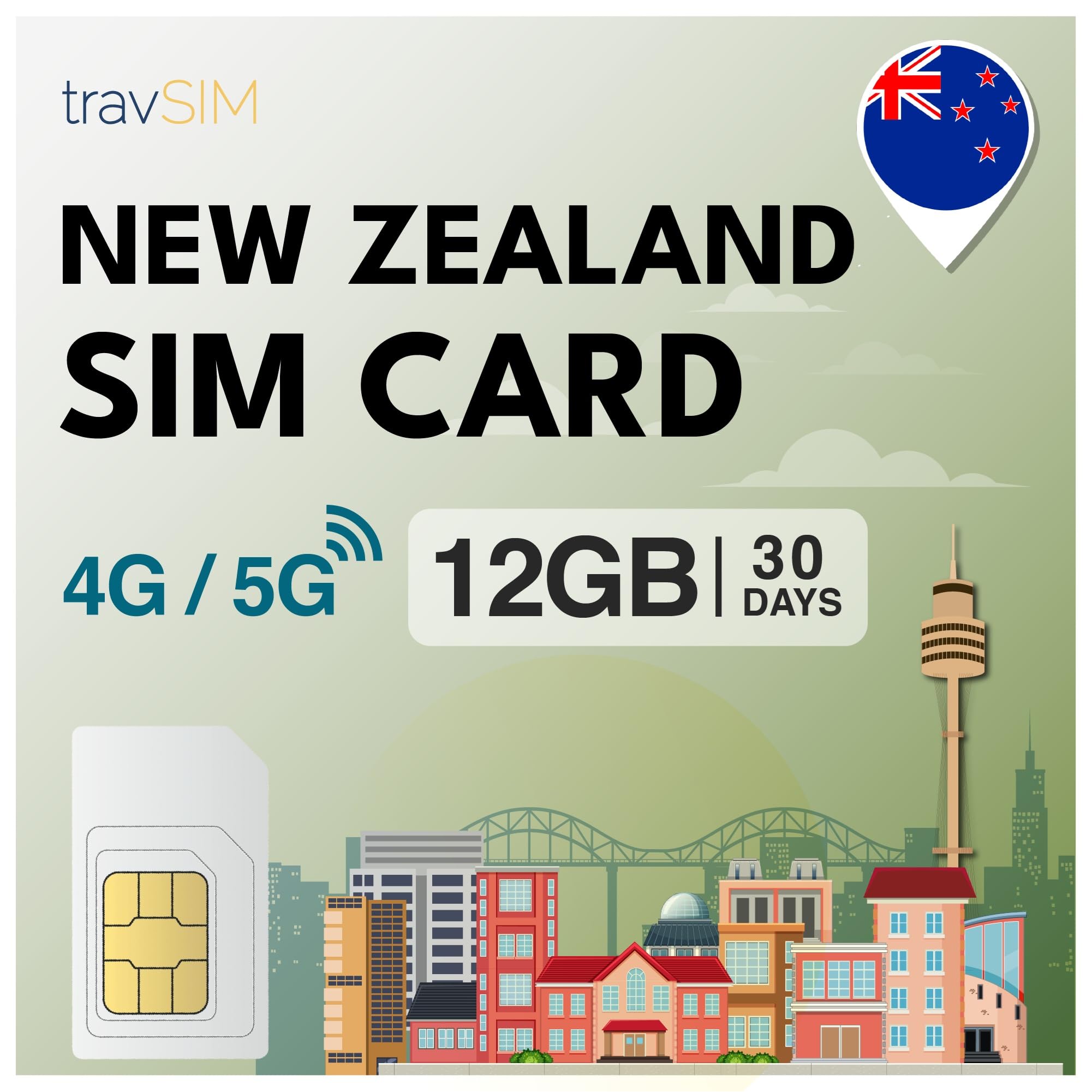 travSIM Neuseeland SIM Karte | 12GB Mobile Daten bei 4G/5G Geschwindigkeiten | Kostenloses Roaming in Australien | Der Plan der Prepaid SIM Karte Neuseeland ist 30 Tage gültig Angebot bei HelloDeals