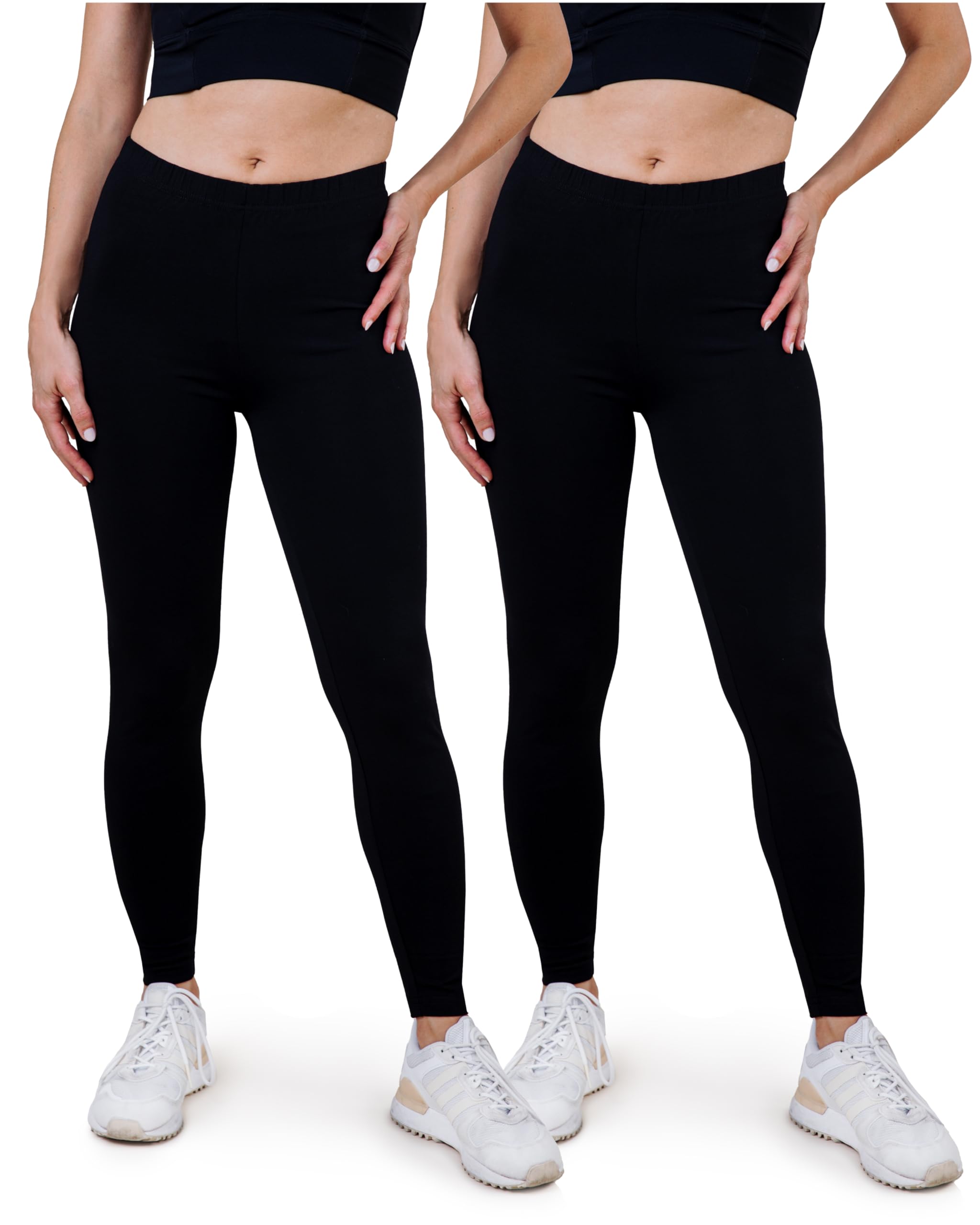 SES blickdichte Leggings Damen Baumwolle 2er Pack - Größen 32-34 bis 56-58 - Baumwoll Leggings Damen lang mit Perfekter Passform und Komfort für vielfältige Looks 52-54 Schwarz Angebot bei HelloDeals