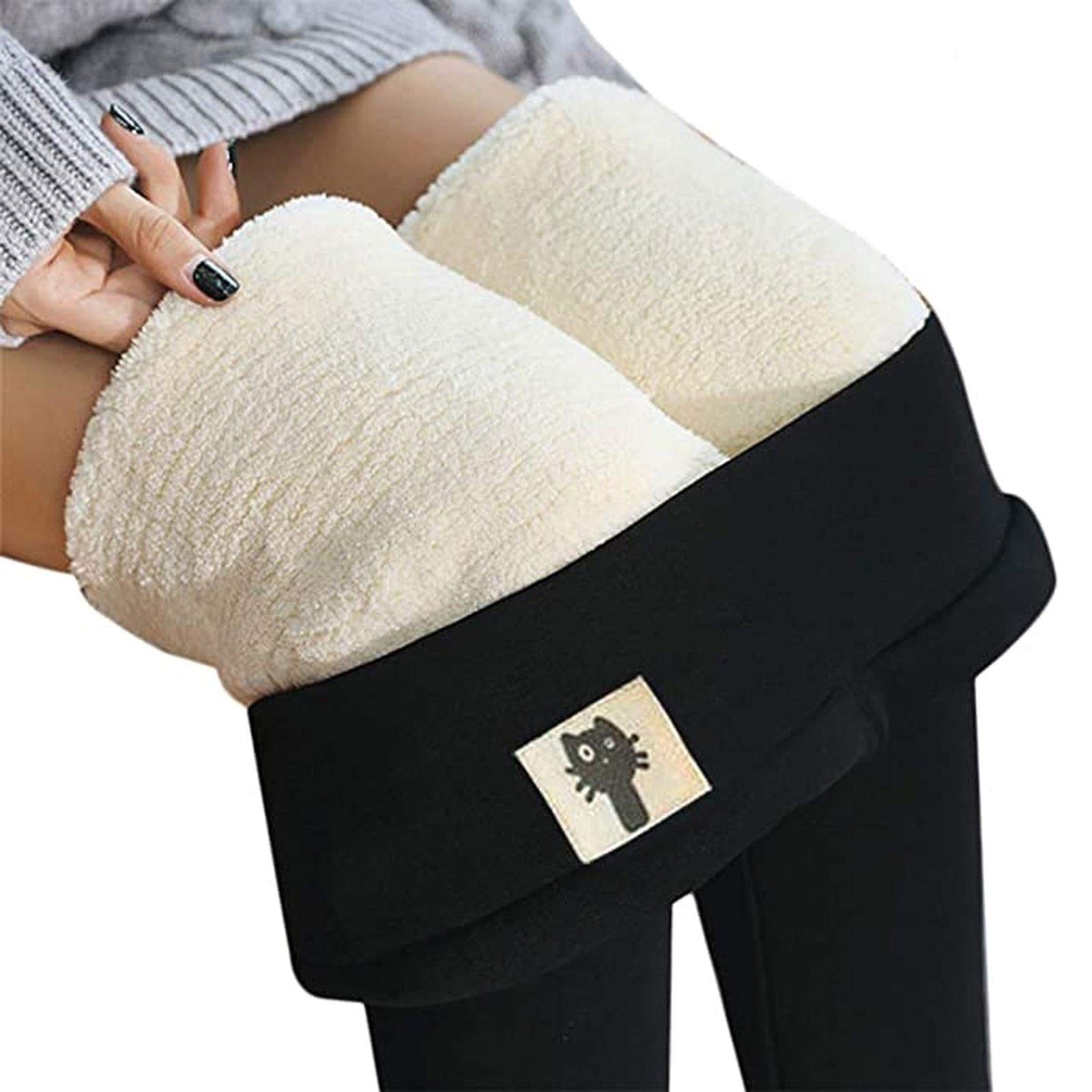 Denise Lamb Frauen Warme Schlanke Hose,Winter Lamm Plüsch Jogginghose Verdickte Fleece Gefütterte Jogginghose Hohe Taille Übergroße Leggings für Frauen M Noir-b Angebot bei HelloDeals