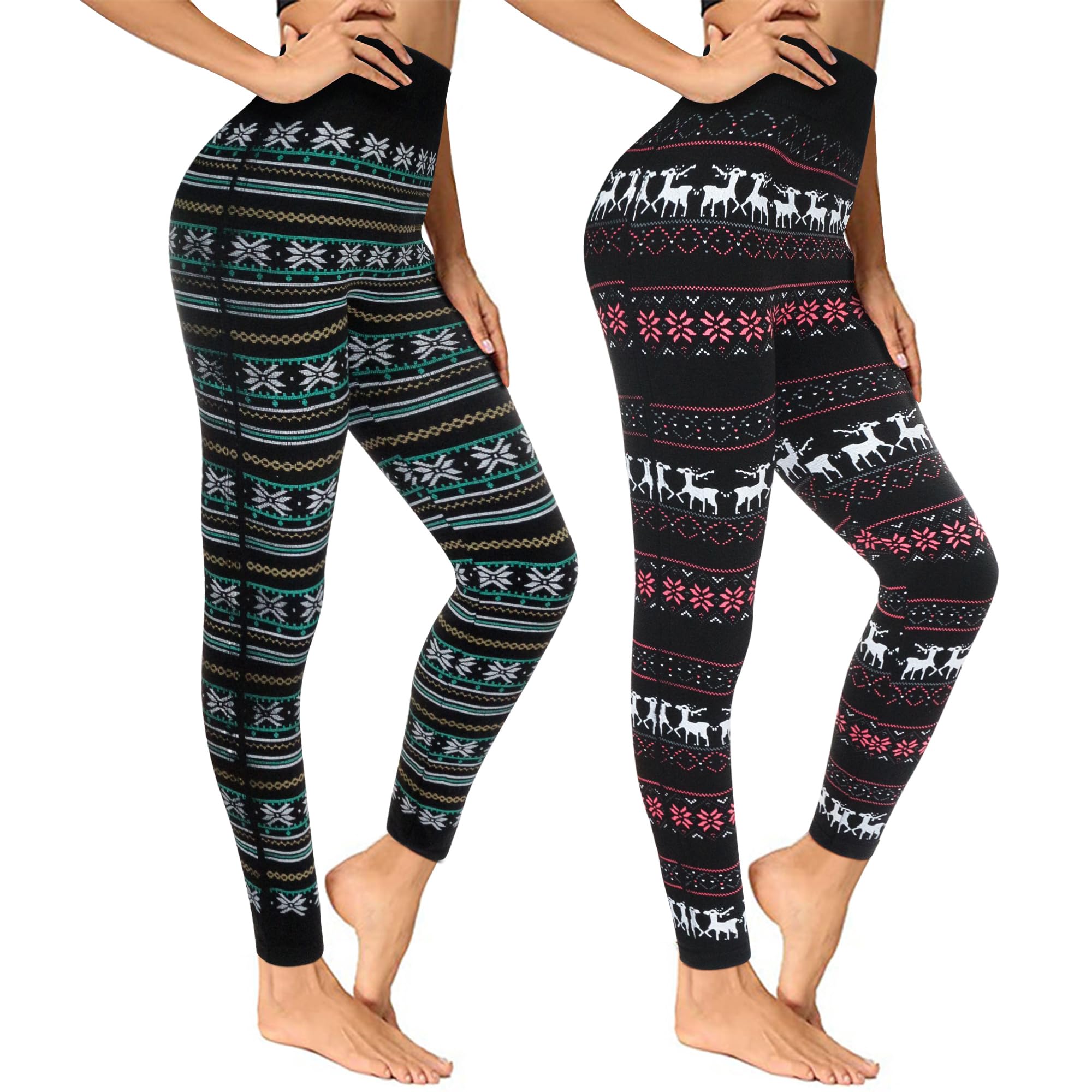 Thermo Leggings Damen Winterleggings Skinny Thermoleggings Laufhose Norweger mit Weihnachtsmotiven Teddy-Innenfleece Frauen/Mädchen 4145-B, Schwarz, Einheitsgröße Einheitsgröße 2er Pack-4145a+4145b Angebot bei HelloDeals