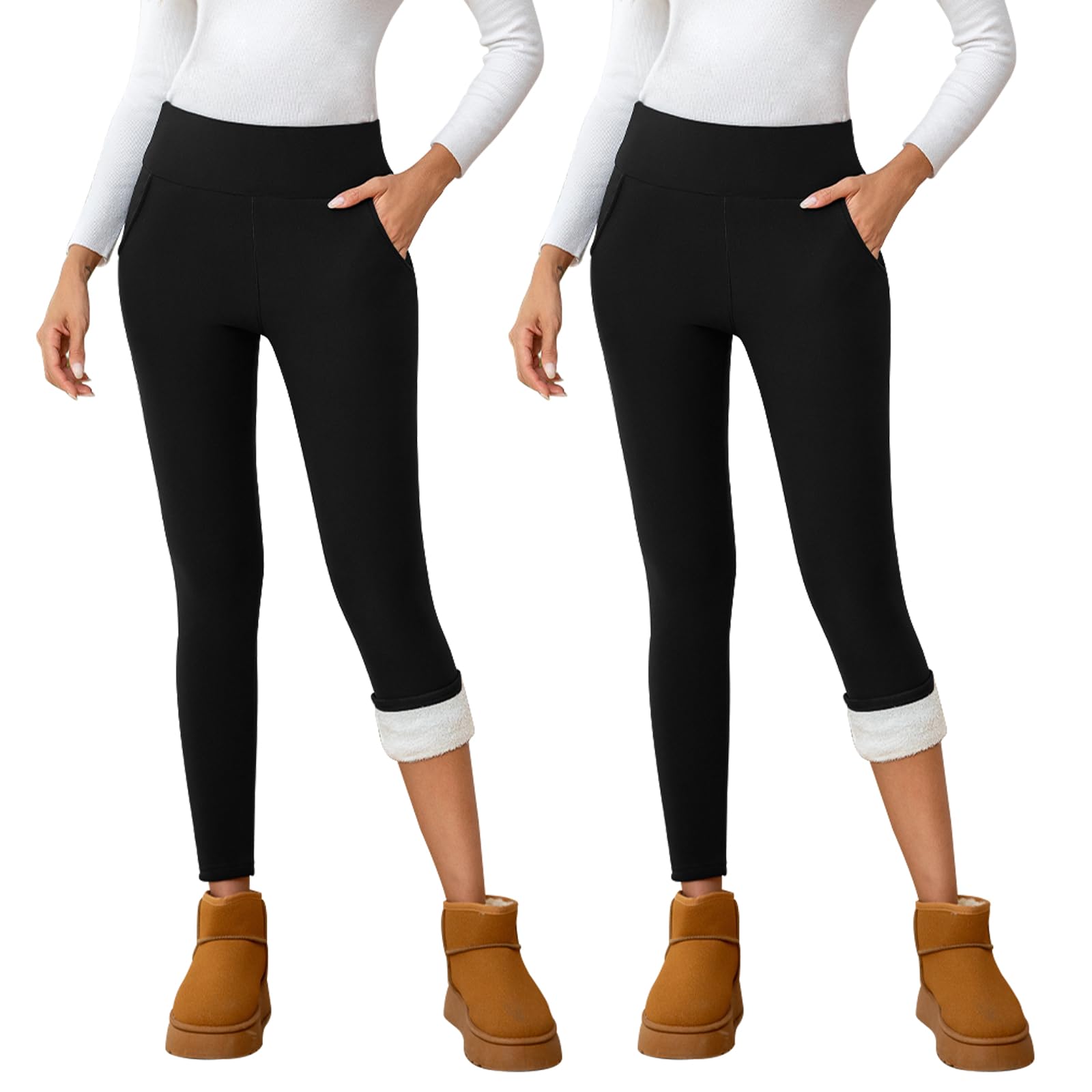 Thermo Leggings Damen Gefüttert Thermoleggings Winter Warme Leggings High Waist Fleece Thermohose Sportleggins Yogahose Lang mit Taschen 2er Pack-schwarz M Angebot bei HelloDeals