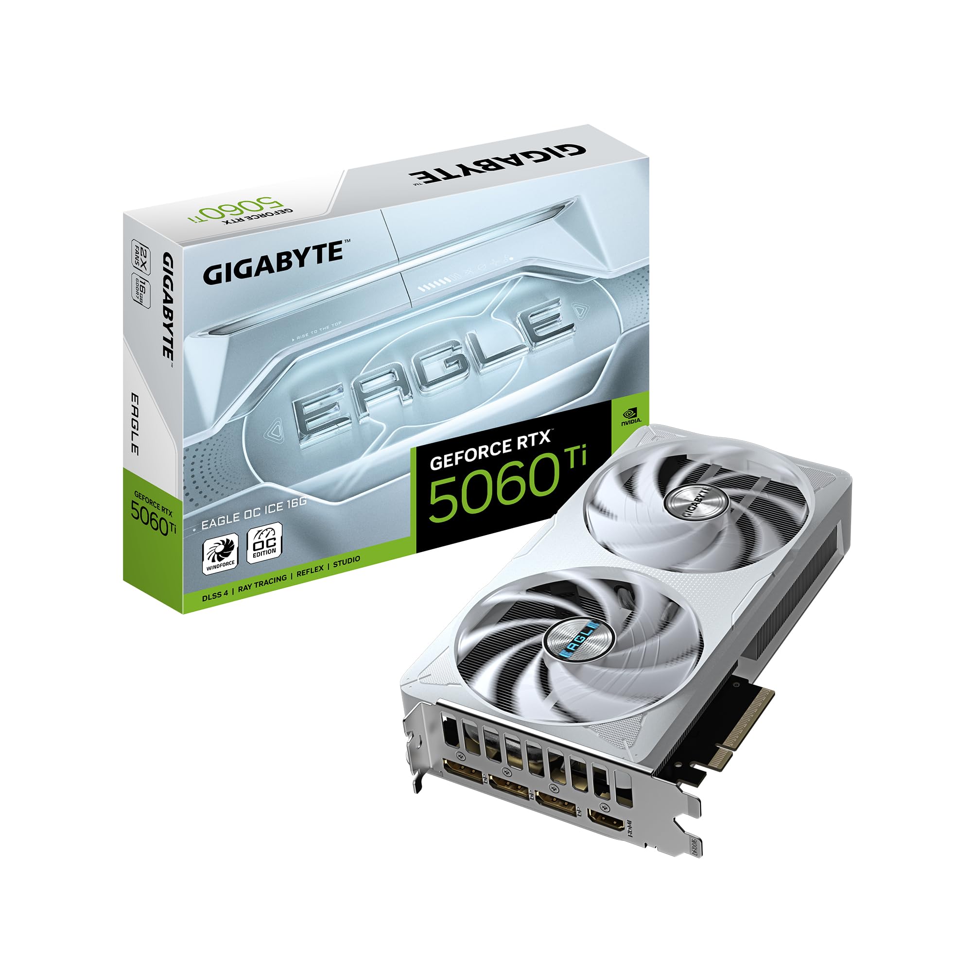 Gigabyte GeForce RTX 5060 Ti Eagle OC Ice 16G Grafikkarte – 16 GB GDDR7, 128 Bit, PCI-E 5.0, 2617 MHz Kernfrequenz, 3 x DisplayPort, 1 x HDMI, GV-N506TEAGLEOC ICE-16GD Full-Height/Half-Length (FH/HL) Angebot bei HelloDeals