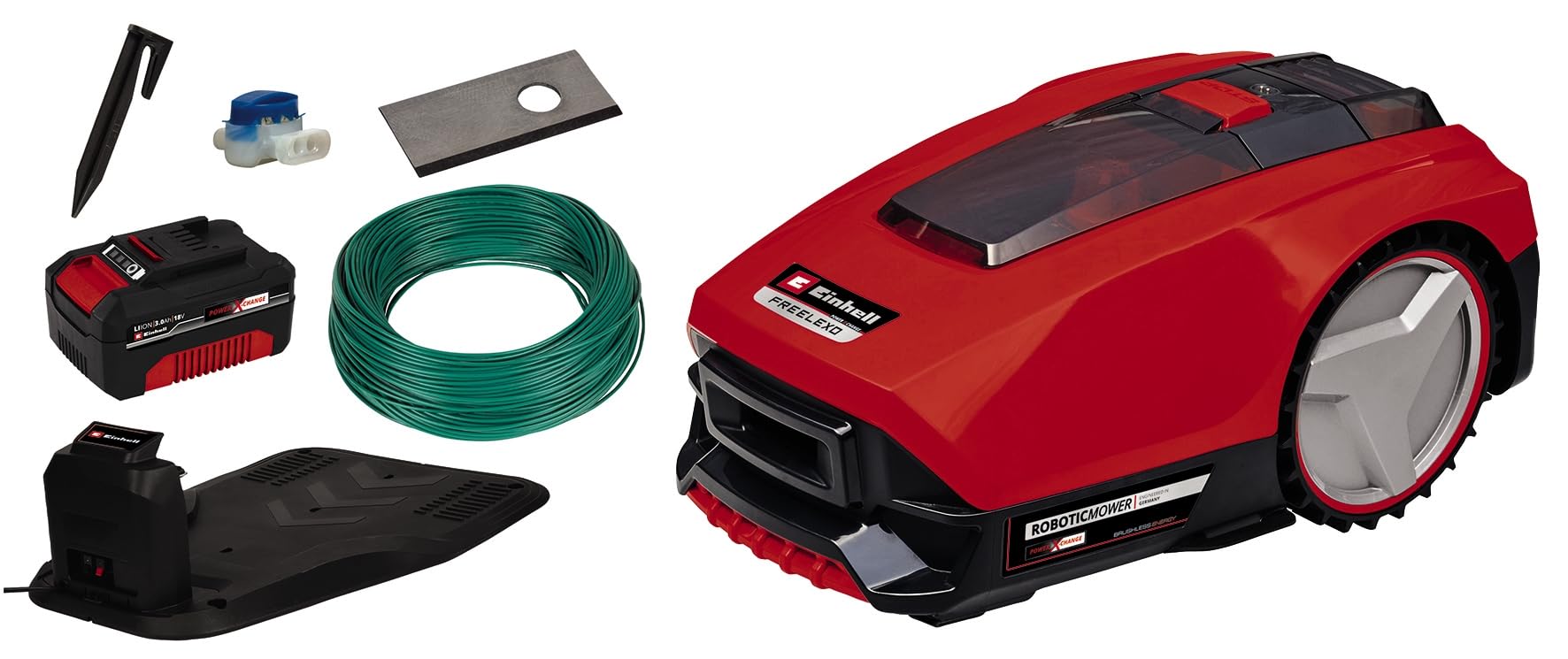 Einhell Mähroboter FREELEXO 550 Kit Power X-Change (18V, bis 35% Steigung, Stoß-/Kipp-/Hebe-/Regensensor, inkl. Installations-Kit für 550 m², inkl. 1x 3,0 Ah Akku) Angebot bei HelloDeals