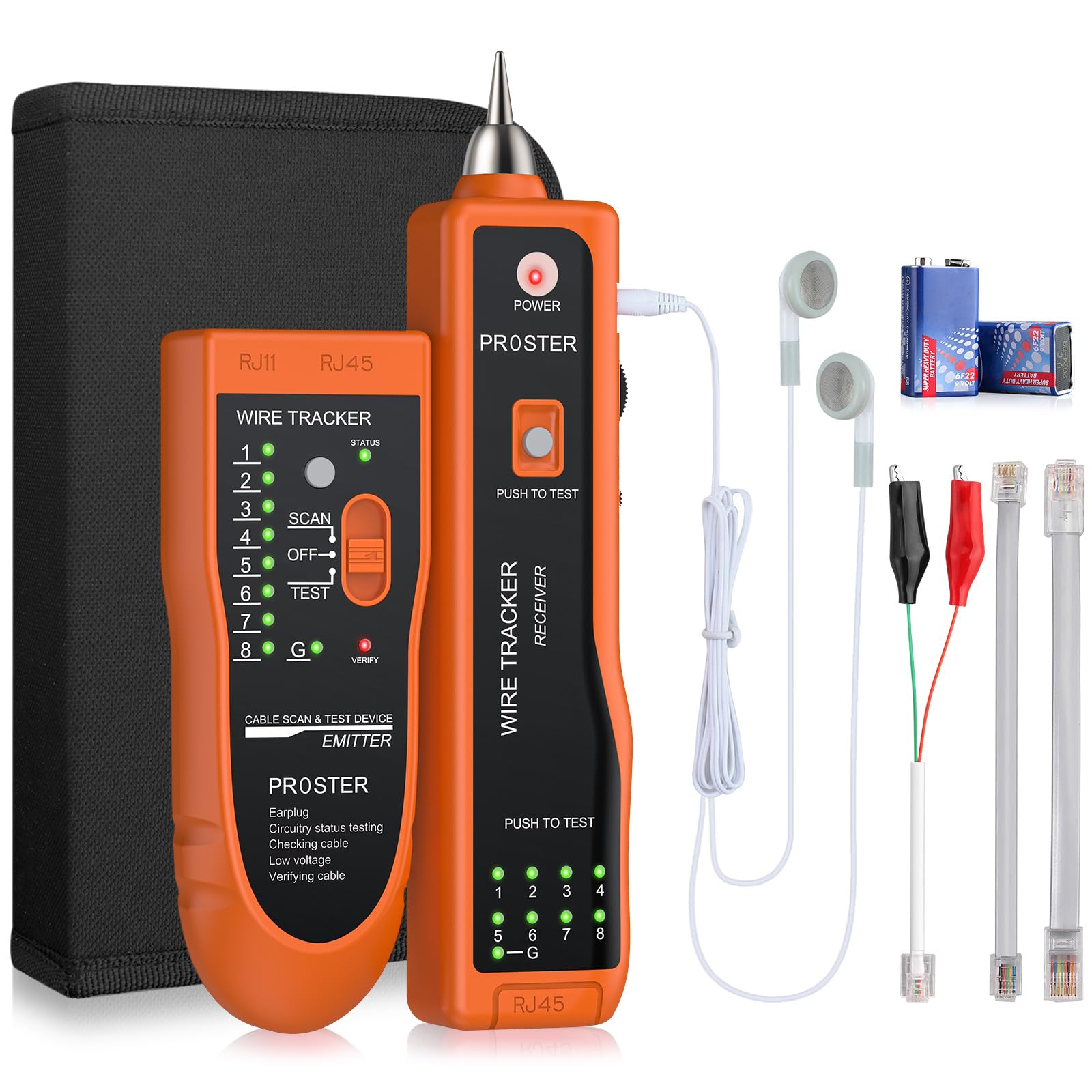 Proster Netzwerkkabel Wire Tracker XQ 350 mit Kopfhörer Hochempfindlicher Handheld Telefonkabeltester Wire Tracker für LAN Ethernet BNC RJ45 RJ11 Tester -Orange Angebot bei HelloDeals