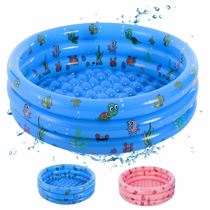 90x80x30cm Aufblasbarer Kinderpool,Three Ring Inflatable Paddling Pool,Planschbecken für Kinder,Babypool Play Pool (Dunkelblau L) Angebot bei HelloDeals