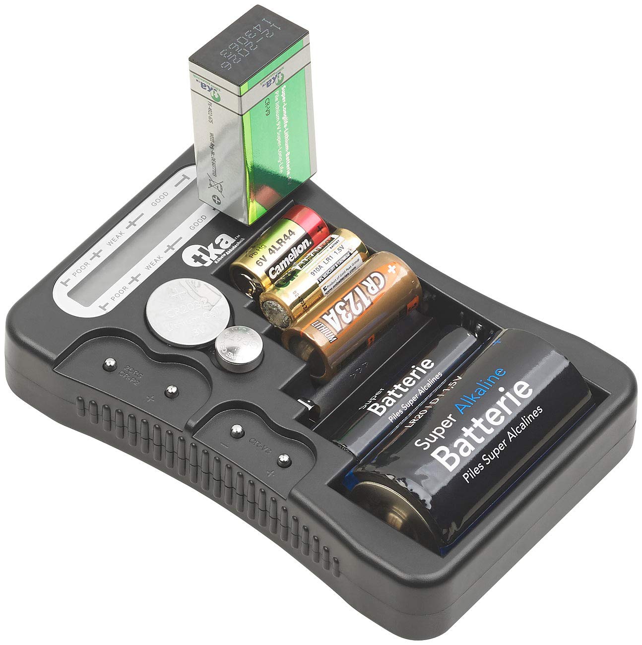 tka Köbele Akkutechnik Batterieprüfer: Digitaler Profi-Batterietester mit LCD-Anzeige, für gängige Batterien (Batterieprüfgerät, Knopfzellentester, professioneller) Angebot bei HelloDeals