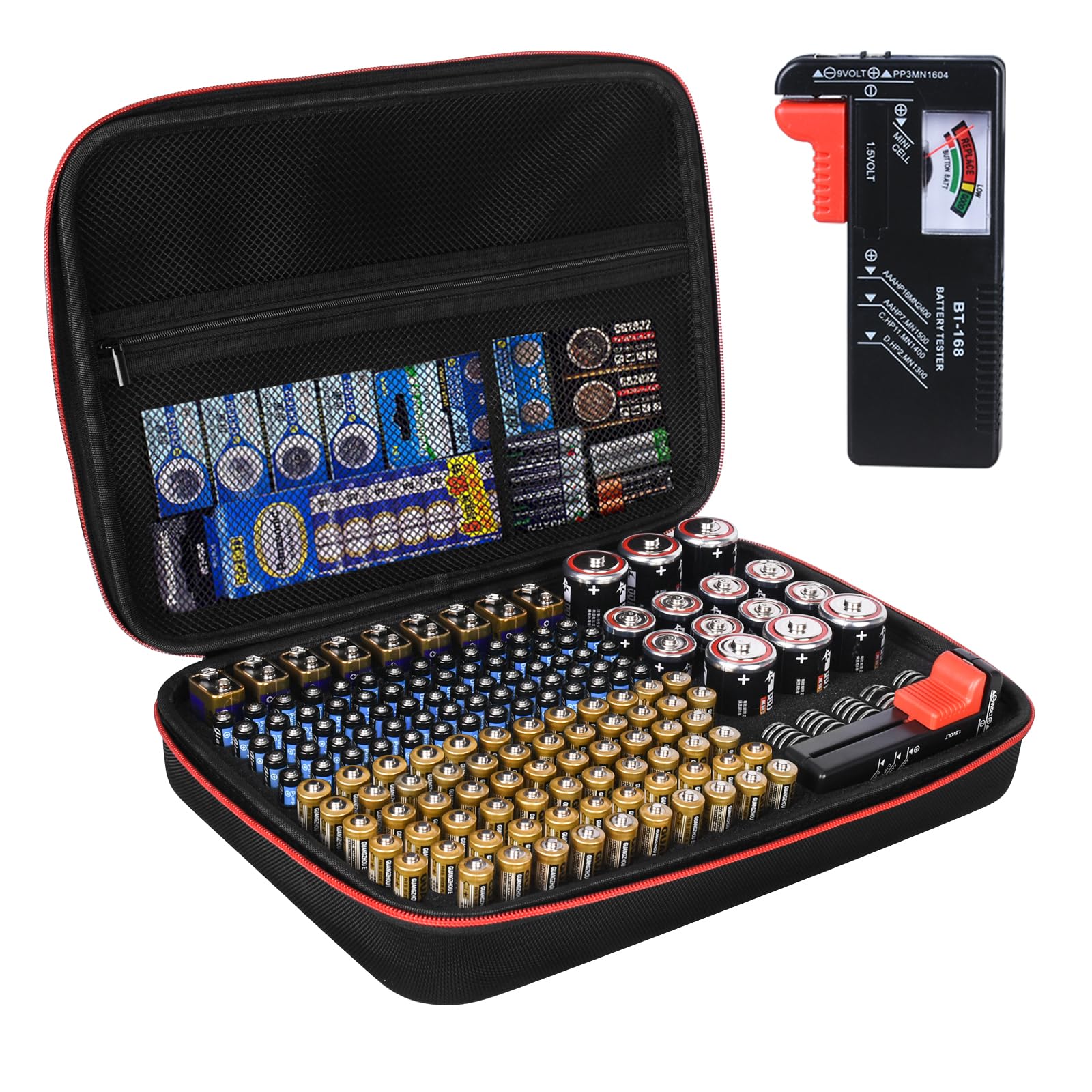 Batterie Aufbewahrungsbox Organizer mit Tester Hält 200+ Batterienn, Batteriebox mit großer Kapazität, Batteriehalter Koffer Behälter Tragetasche, passend für Batterien AA, AAA, C, D, 9 V Angebot bei HelloDeals