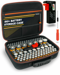 Batterie Aufbewahrungsbox Mit Universalem Tester und Schraubendreher (Edition Max – Über 150+) – Unordnungfreie Batteriebox Aufbewahrung für Batterien AA, AAA, C, D, 9V (Nicht Enthalten) Fasst 150+ Batterien Schwarze Fusion - Edition Max Angebot bei HelloDeals