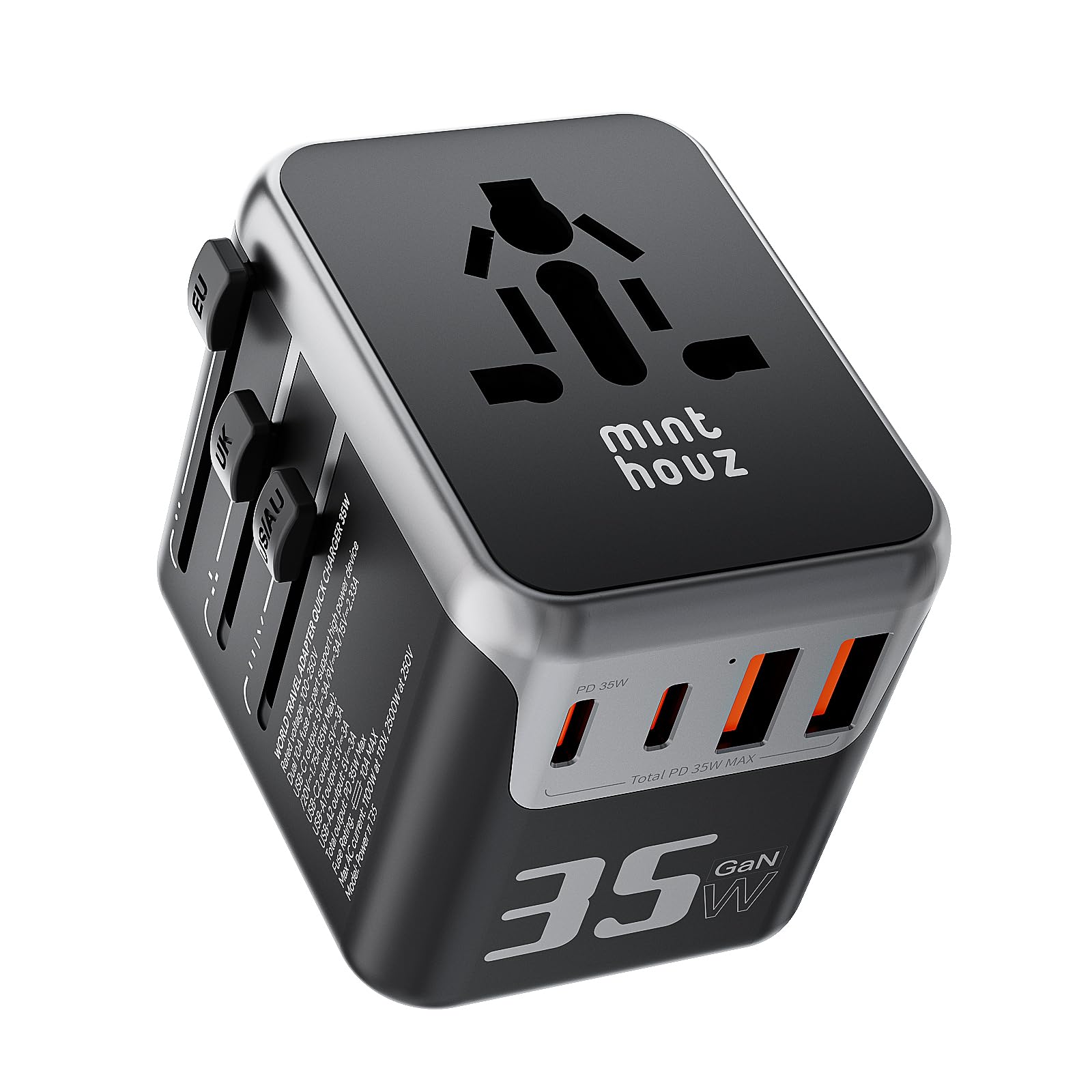 Minthouz Reiseadapter Weltweit,GaN Ⅲ PD 35W Universal Reisestecker mit 2 USB C und 2 USB A,Internationaler Steckdosenadapter,Universaladapter für UK USA Japan China (P35W) Angebot bei HelloDeals