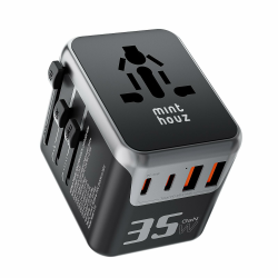 Minthouz Reiseadapter Weltweit,GaN Ⅲ PD 35W Universal Reisestecker mit 2 USB C und 2 USB A,Internationaler Steckdosenadapter,Universaladapter für UK USA Japan China (P35W) Angebot bei HelloDeals