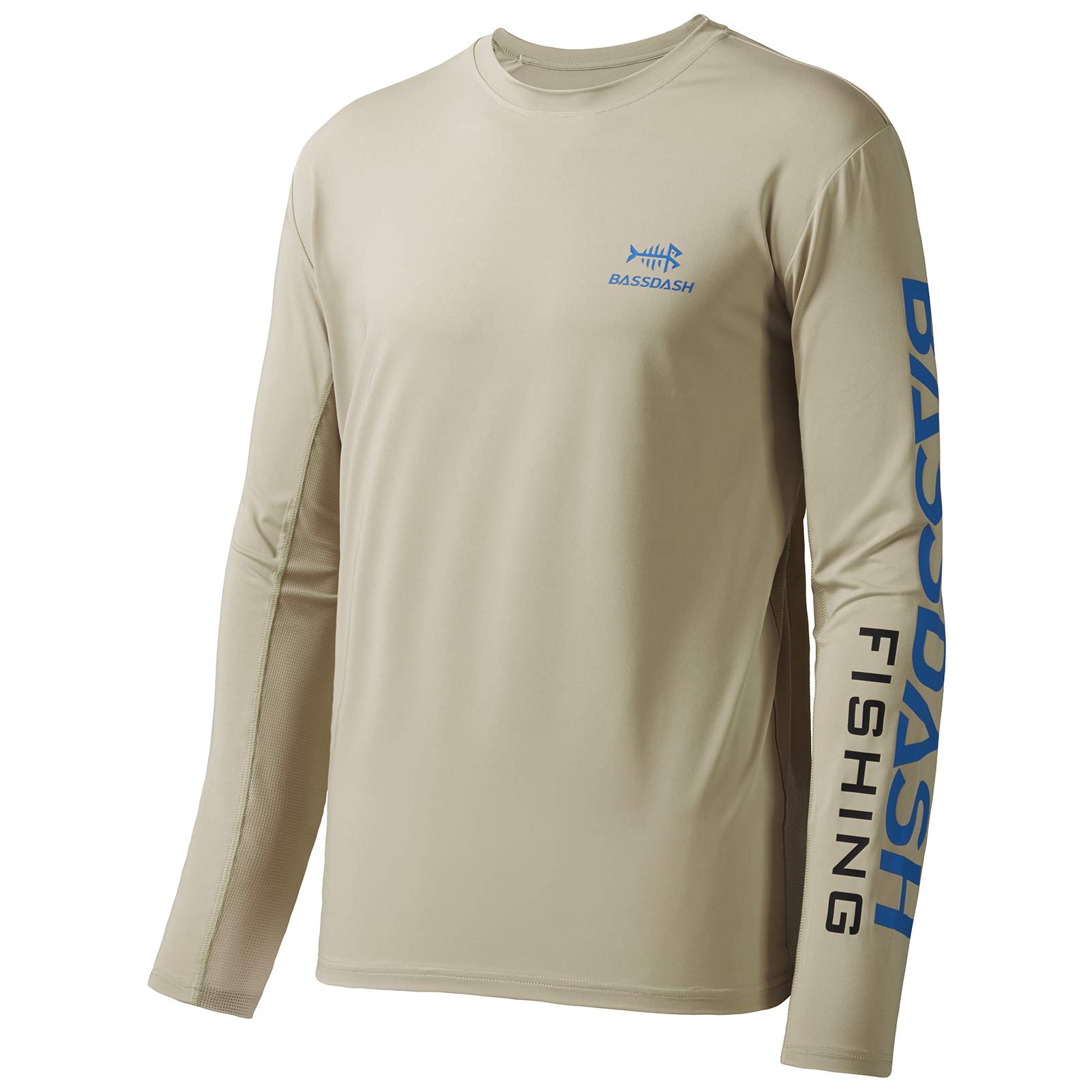Bassdash Angeln T-Shirt Fishing Langarm Wasser UPF 50+ Shirt Rashguard Angelbekleidung UV Sonnenschutz XL Helles Khaki / Vivid Blue Logo Angebot bei HelloDeals
