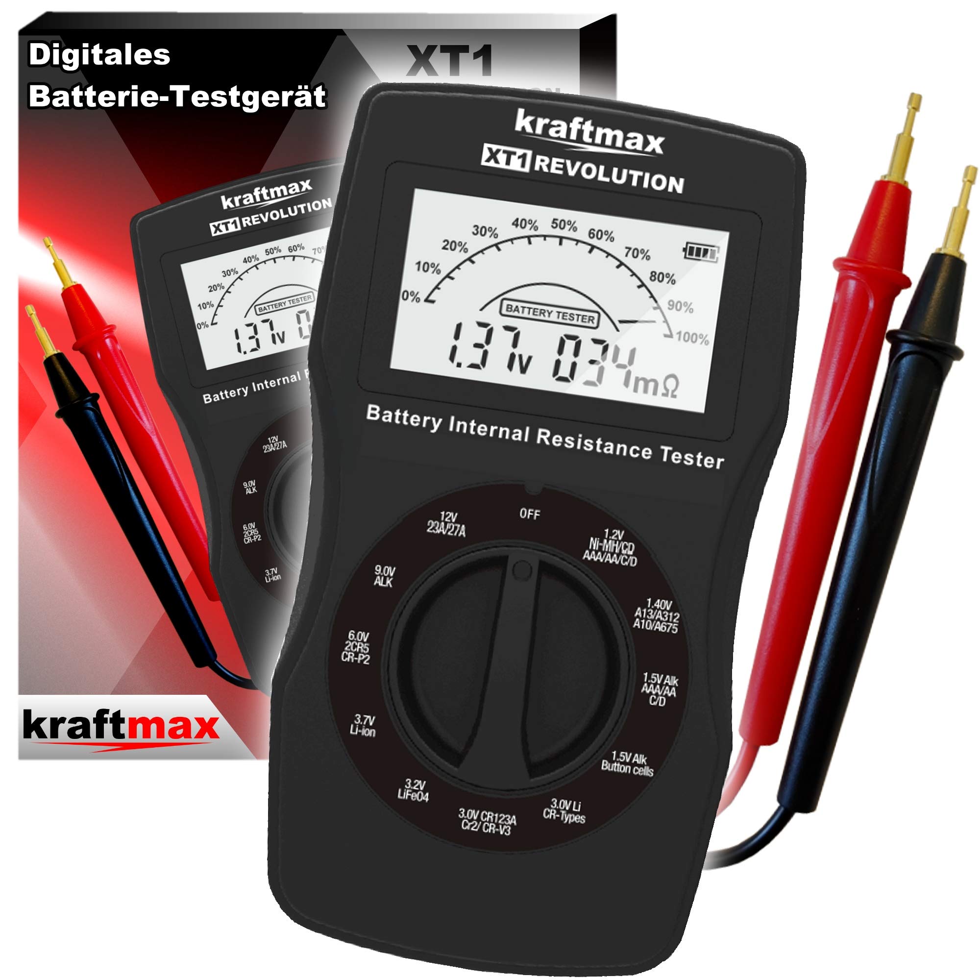 kraftmax Profi Batterietester XT1 Revolution V2 Akku Batterie Tester der neusten Generation - Testgerät inkl. Innenwiderstand Test Angebot bei HelloDeals