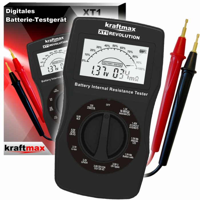 kraftmax Profi Batterietester XT1 Revolution V2 Akku Batterie Tester der neusten Generation - Testgerät inkl. Innenwiderstand Test Angebot bei HelloDeals