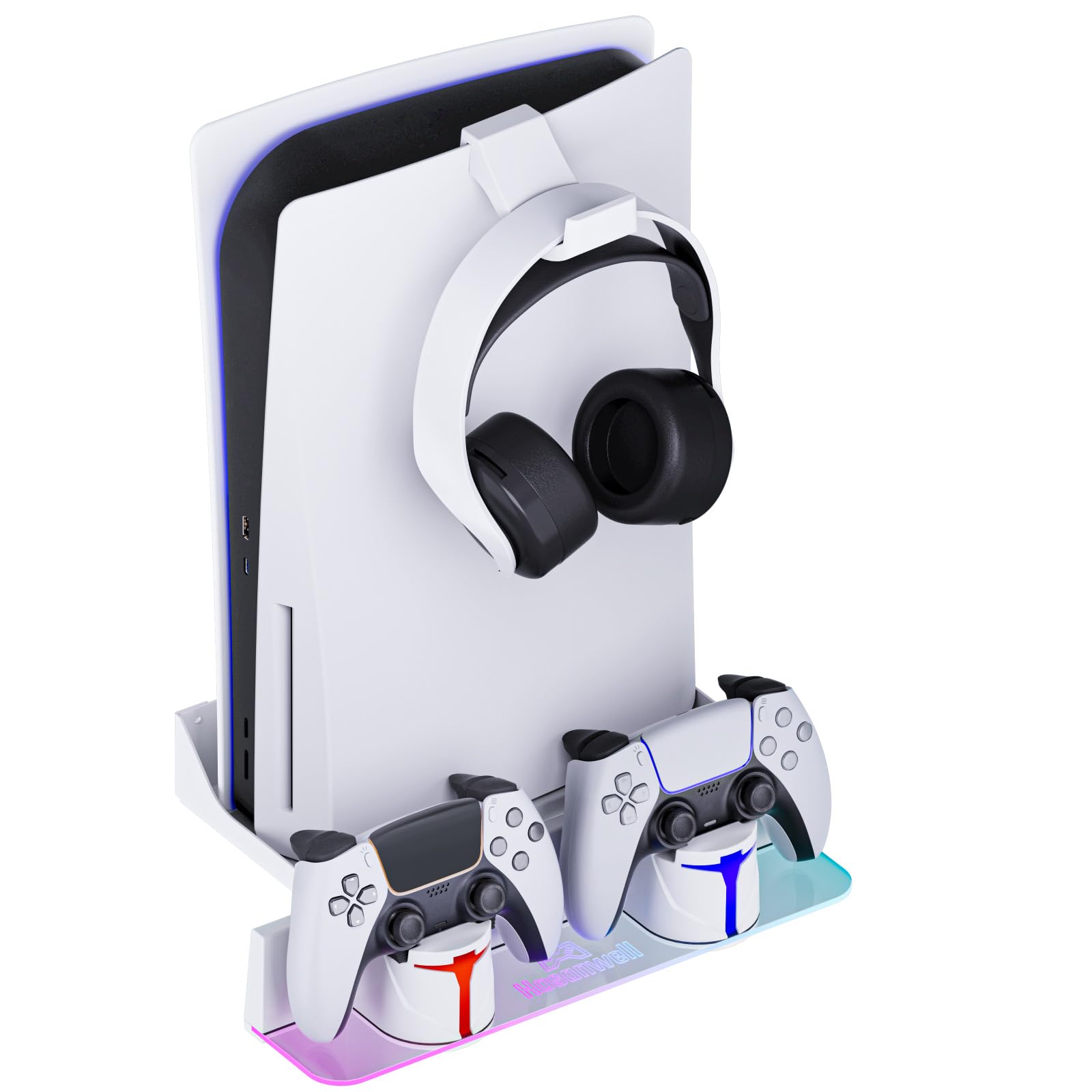 Hosanwell PS5/PS5 Slim/PS5 Pro Wandhalterung Kit mit Ladestation, Kompatibel mit PS5 Disc & Digital Version, Dual Use Ladestation mit Multi-Mode RGB Licht, PS5 Wandhalterung Konsole Grauweiß Angebot bei HelloDeals