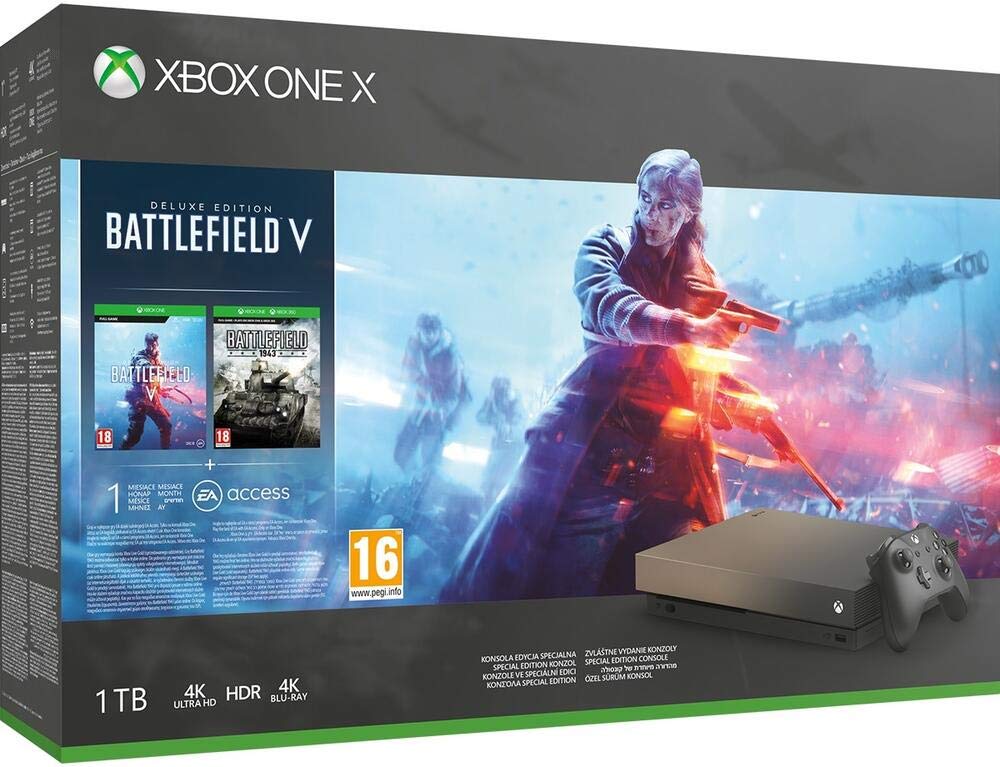 Microsoft Xbox One X, schwarz - Battlefield V Gold Rush Special Edition Bundle Angebot bei HelloDeals