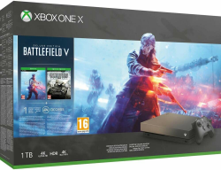 Microsoft Xbox One X, schwarz - Battlefield V Gold Rush Special Edition Bundle Angebot bei HelloDeals