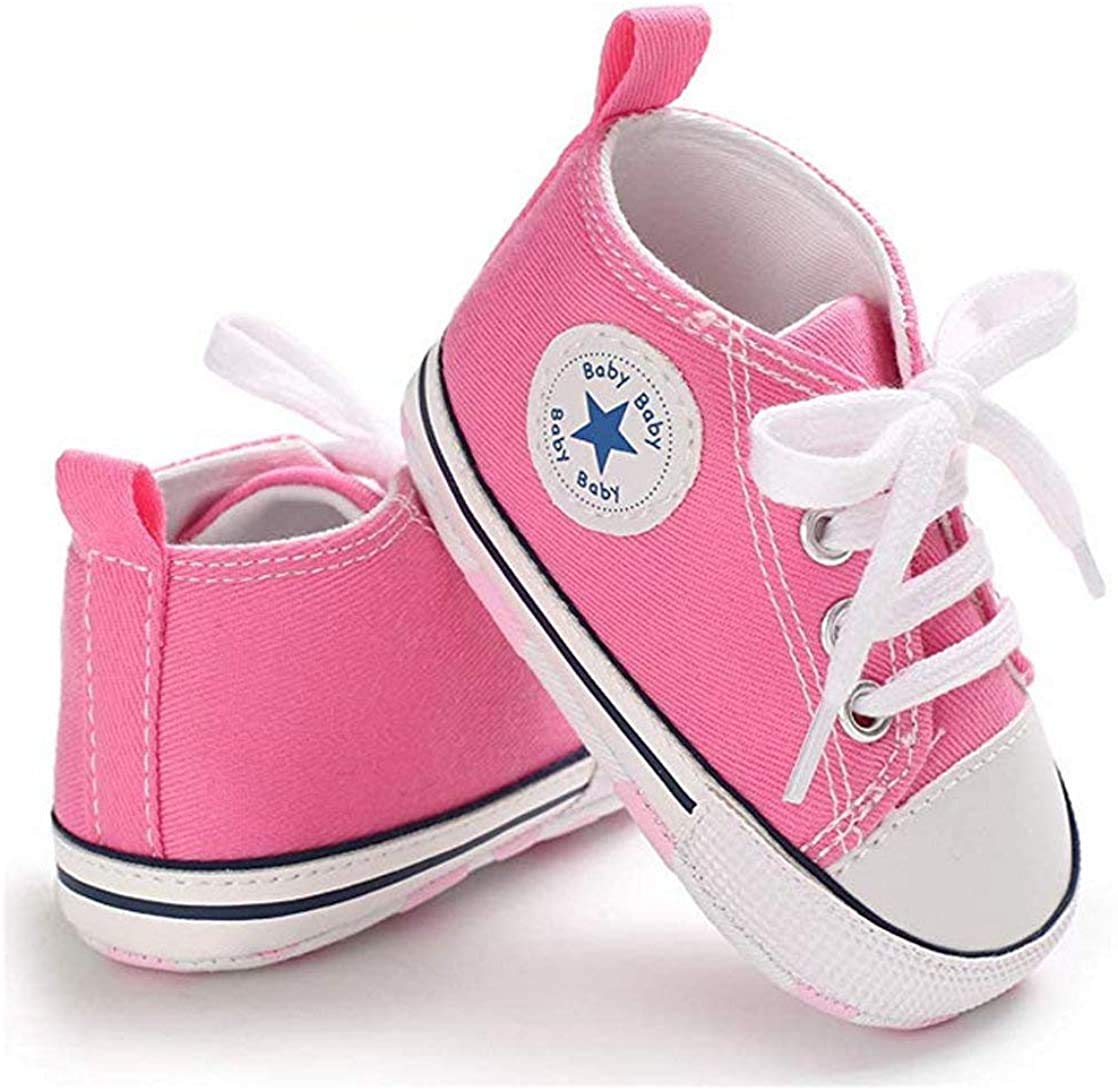 WangsCanis Babyschuhe Baby Junge Mädchen Schuhe Sneakers Weiche Leinwand mit Weichen und Rutschfesten Sohle Für 0-6 6-12 12-18 Monat 0-6 Monate Schmal Rosa Angebot bei HelloDeals