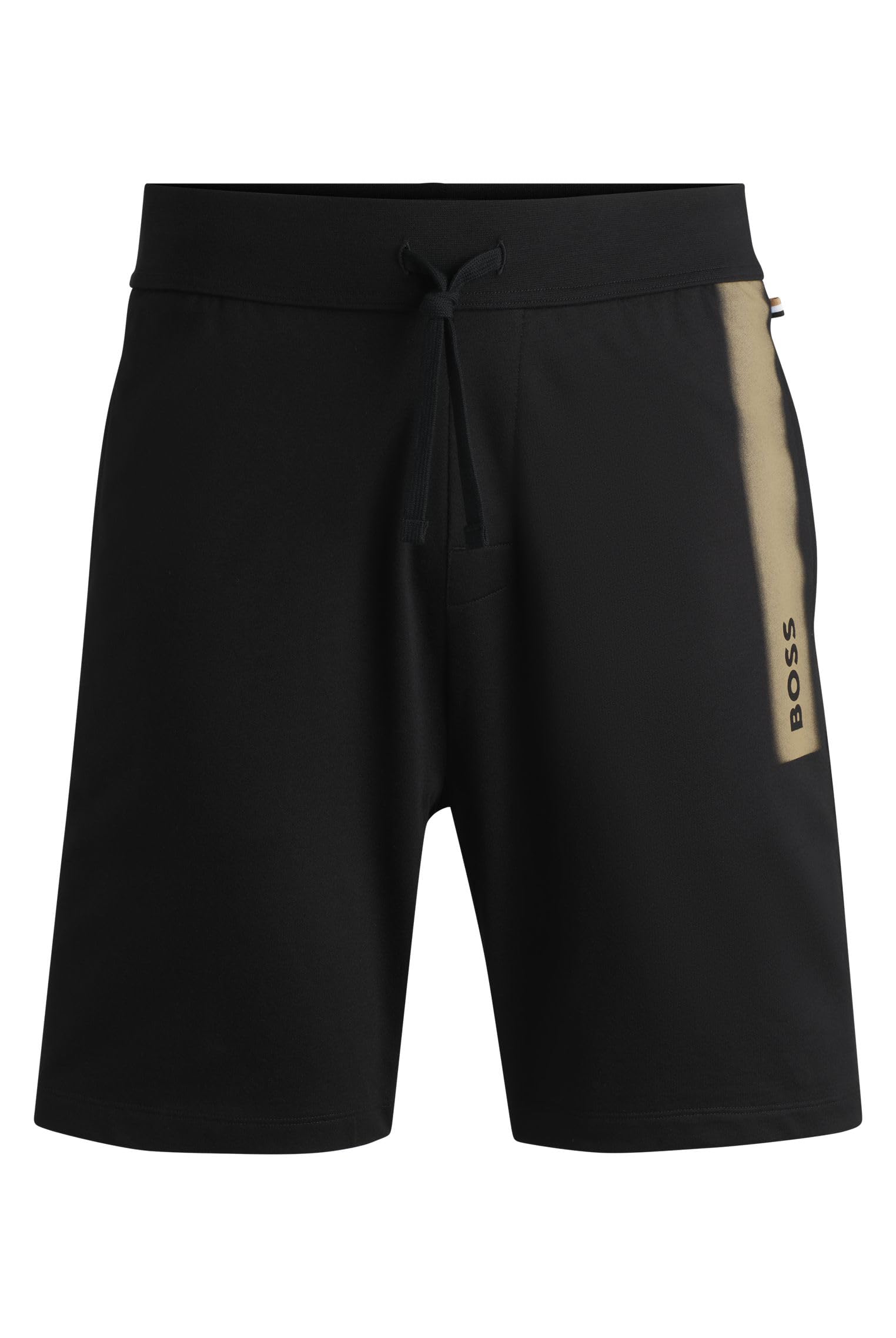 BOSS Herren Authentic Shorts Shorts aus Baumwoll-Terry mit Dégradé-Streifen und Logo L Schwarz Angebot bei HelloDeals