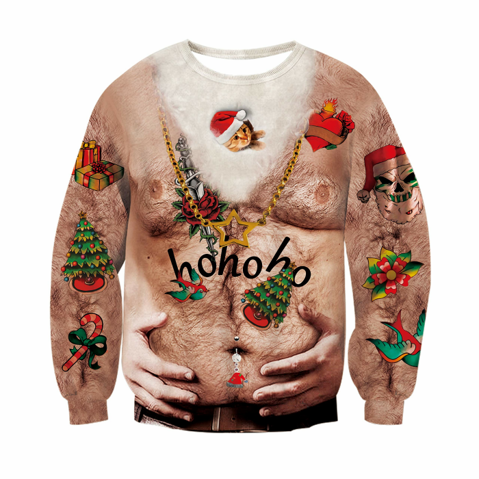 RAISEVERN Weihnachtspullover Hässliche Herren Christmas Sweater Männer 3D Coole Druck Lustige Damen Weihnachtspulli Party Geschenk, S-XXL Chest Hair 1 XL Angebot bei HelloDeals