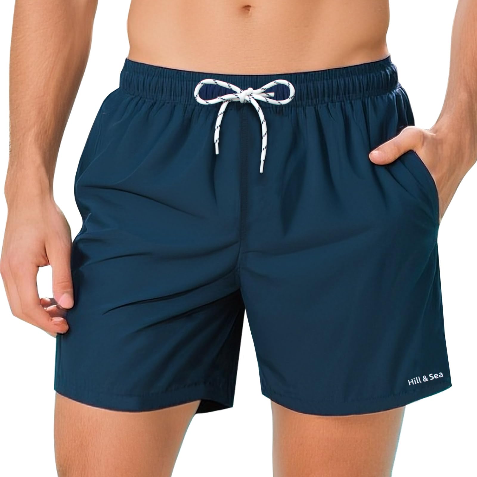 Hill & Sea Badehose Herren Schnelltrocknend Boardshorts für Männer Atmungsaktiv Wasserabweisend Badeshorts mit Mesh-Futter Taschen und Verstellbarem Tunnelzug Marineblau L Angebot bei HelloDeals