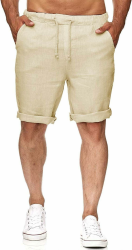 Runcati Herren Leinen Shorts Bermuda Kurz Hose Leicht Sommershorts Gummizug Freizeithose mit 2 Taschen XL Beige Angebot bei HelloDeals