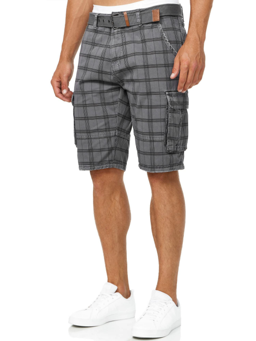 Indicode Herren Monroe Cargo Cargo-Shorts inkl. Gürtel | Bermuda Männer Sommerhose aus Baumwolle M Iron Check Angebot bei HelloDeals