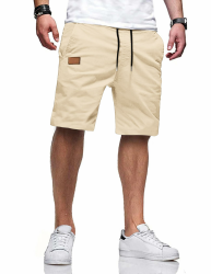 TARAINYA Kurze Hosen Herren Baumwolle Casual Shorts Herren Tunnelzug Elastische Sommer Chino mit Taschen L A Aprikose Angebot bei HelloDeals
