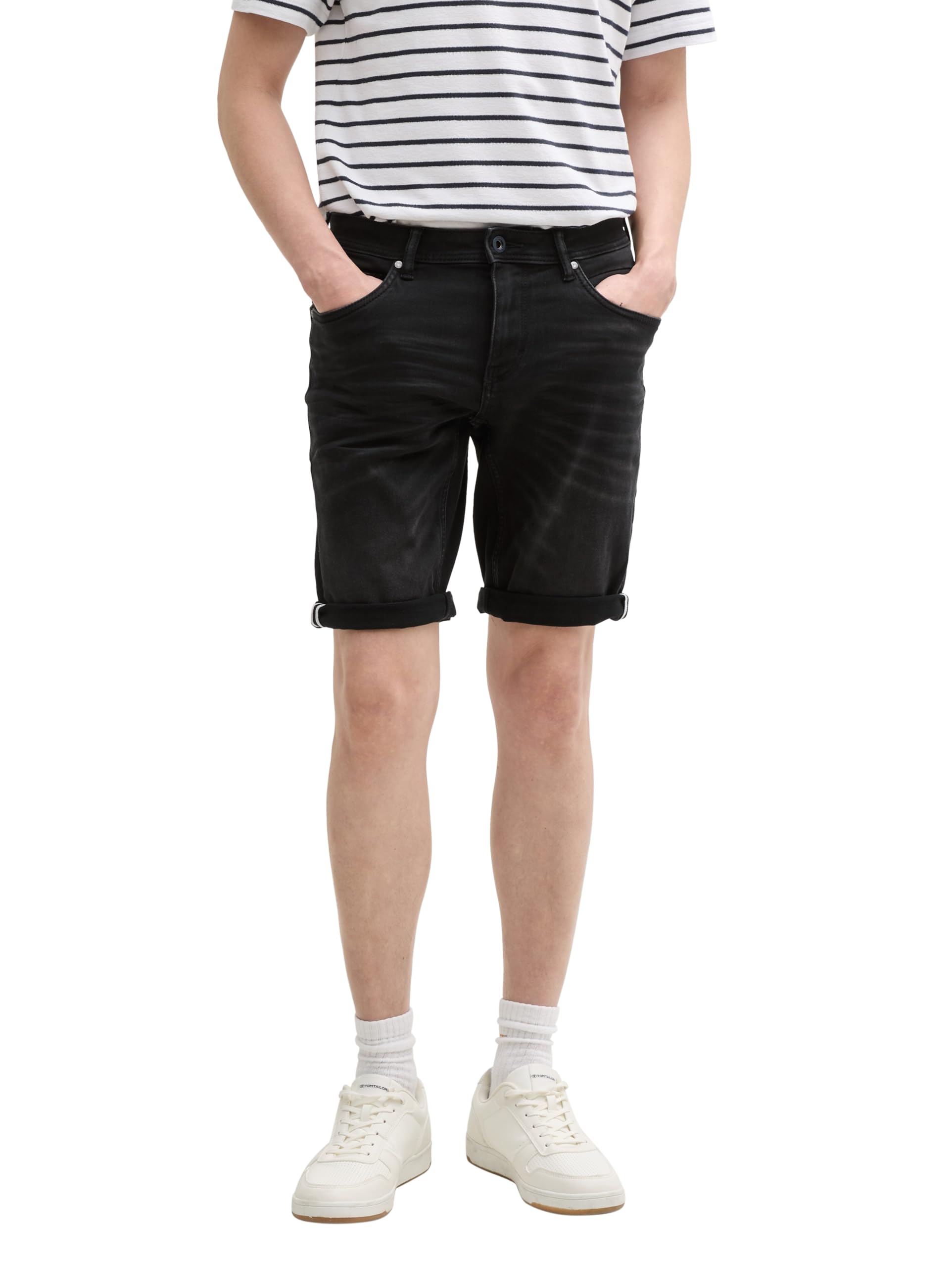 TOM TAILOR Herren TTJOSH Regular Slim Jeans Shorts mit Superstretch 34 10270 - Black Black Denim Angebot bei HelloDeals