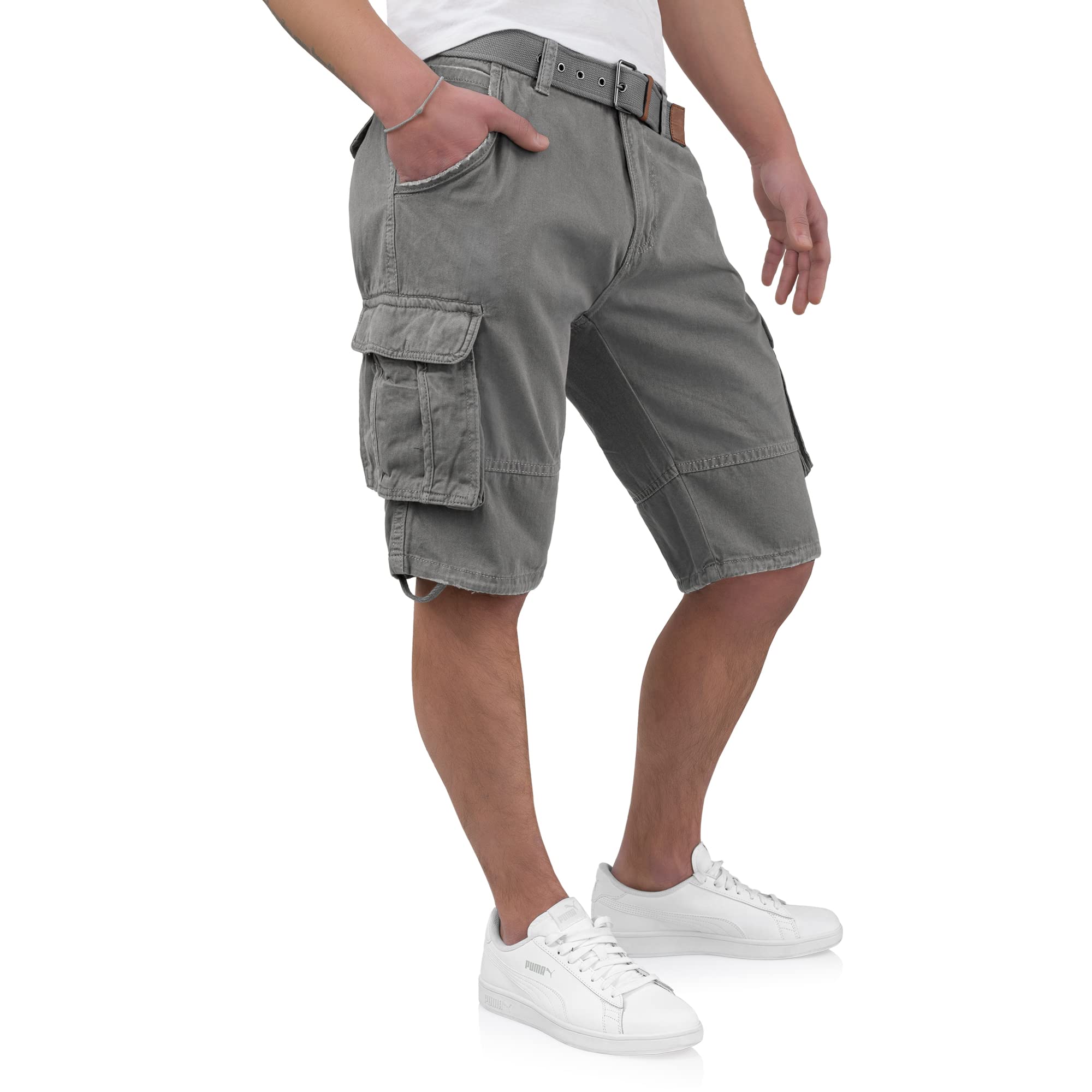 Indicode Kjeld Herren Cargoshorts mit 6 Taschen inkl. Stoffgürtel aus 100% Baumwolle | Kurze Hose Bermuda Sommer Herrenshorts Short Men Pants Cargohose kurz Sommerhose für Männer S Grau Angebot bei HelloDeals