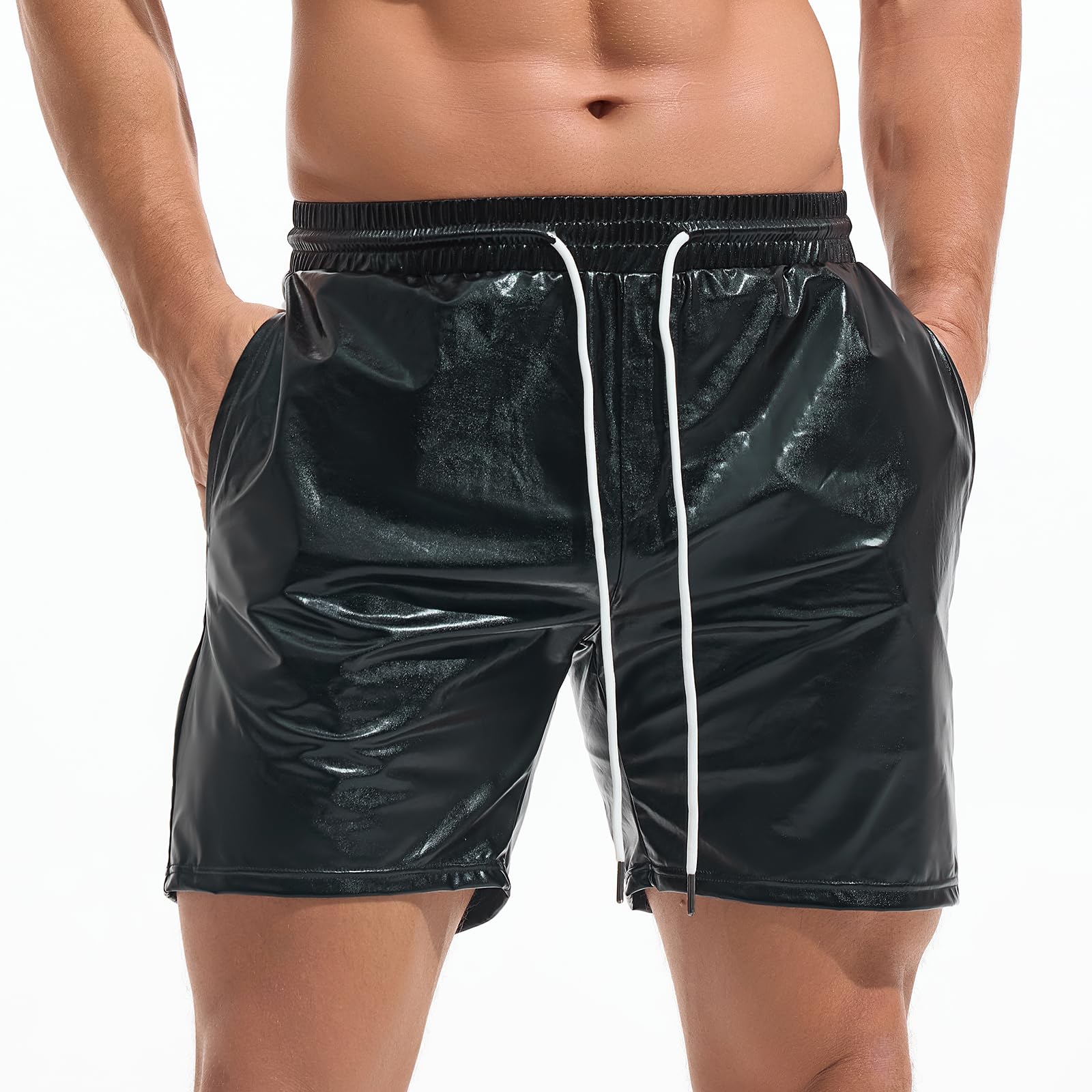 Amy Coulee Metall Shorts Herren Glänzend Nachtclub Disco Party Glänzend Kurze Hose Schwarz M Angebot bei HelloDeals