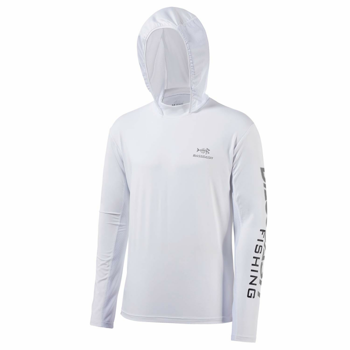Bassdash Herren Kapuzenpullover Shirt Sonnenschutz UPF50+ UV Pullover Langarm Hoodie für Angeln Rash Guard L Weiß / Graues Logo Angebot bei HelloDeals