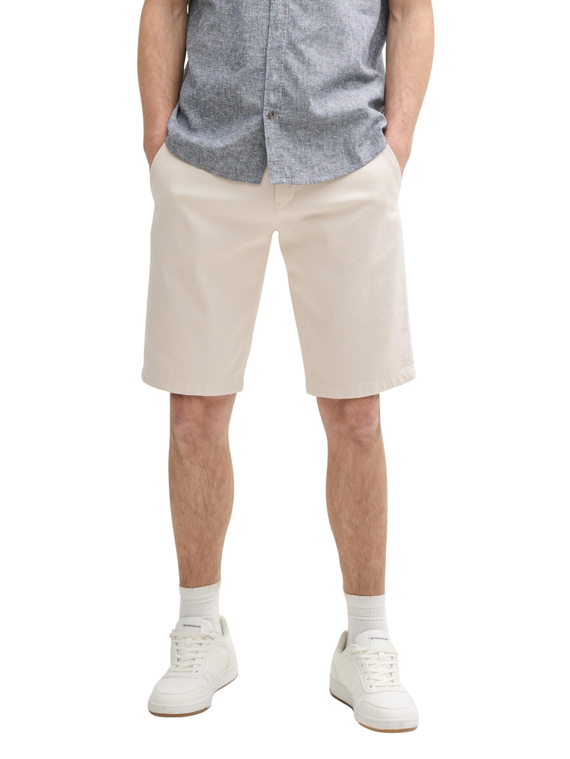 TOM TAILOR Herren Stretch Slim Chino Shorts mit Gürtel 38 37142 - White Beige Zig Zag Structure Angebot bei HelloDeals
