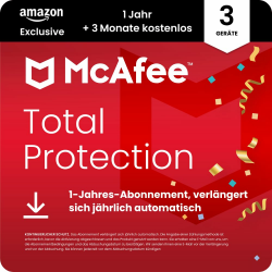 McAfee Total Protection 2025 (3 Gerät) | 15 Monate | Virenschutz, VPN, Betrugsschutz, Sicherheitssoftware, Identitätsüberwachung | Abonnement mit automatischer Verlängerung | Download Digital Download 12 Monate 3 Geräte Amazon Exklusiv Angebot bei HelloDeals