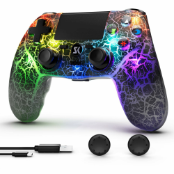 CHENGDAO Kabelloser Controller für PS4, LED Controller für PlayStation 4 mit einstellbarer RGB-Hintergrundbeleuchtung, 1000-mAh-Akku, 6-Achsen-Dual-Shock-Bewegungssensor, 3,5-mm-Kopfhöreranschluss Schwarz Angebot bei HelloDeals