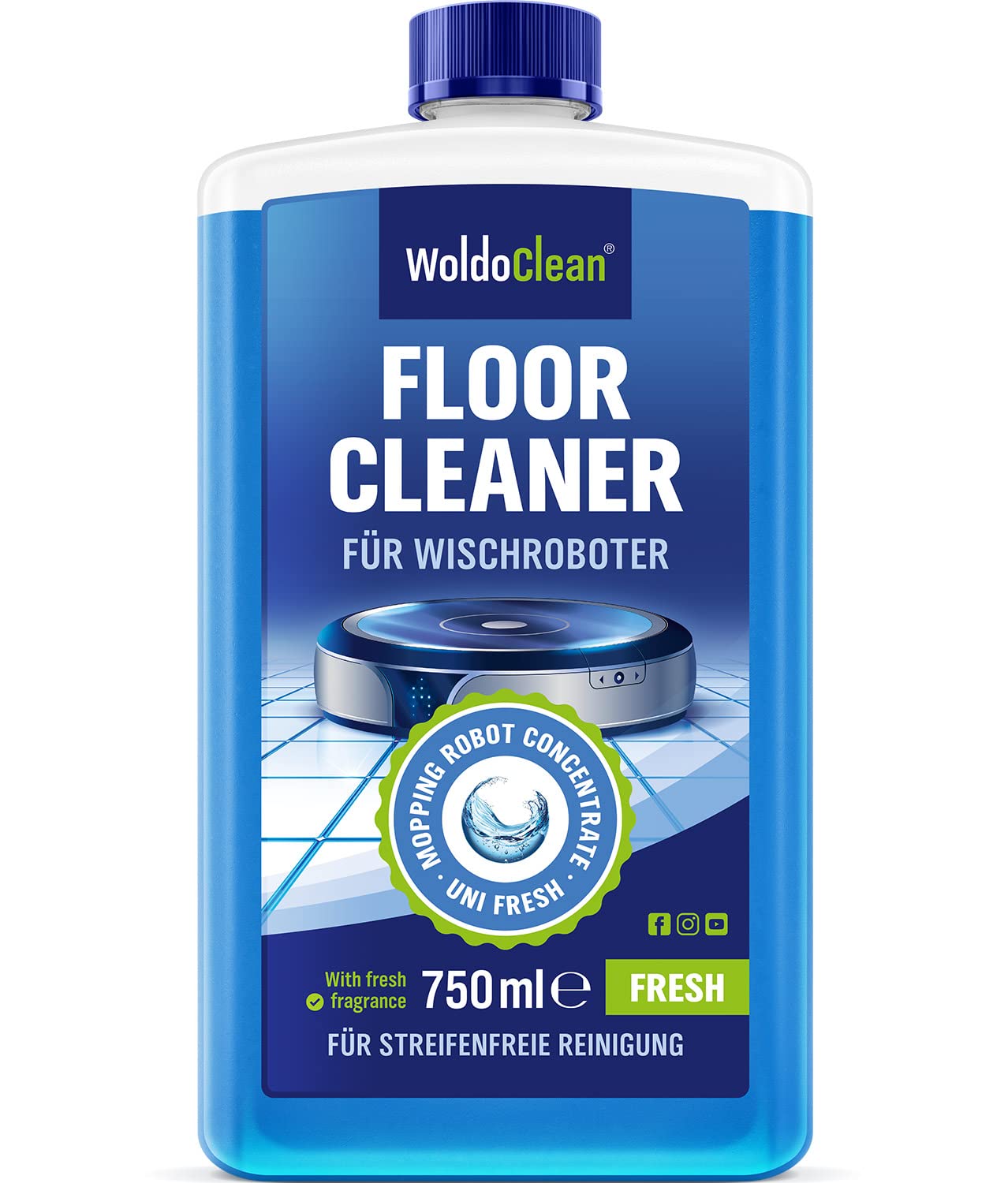 WoldoClean Wischroboter Bodenreiniger Konzentrat 750 ml - streifenfrei für alle Hartböden & Wischroboter, frischer Duft Angebot bei HelloDeals