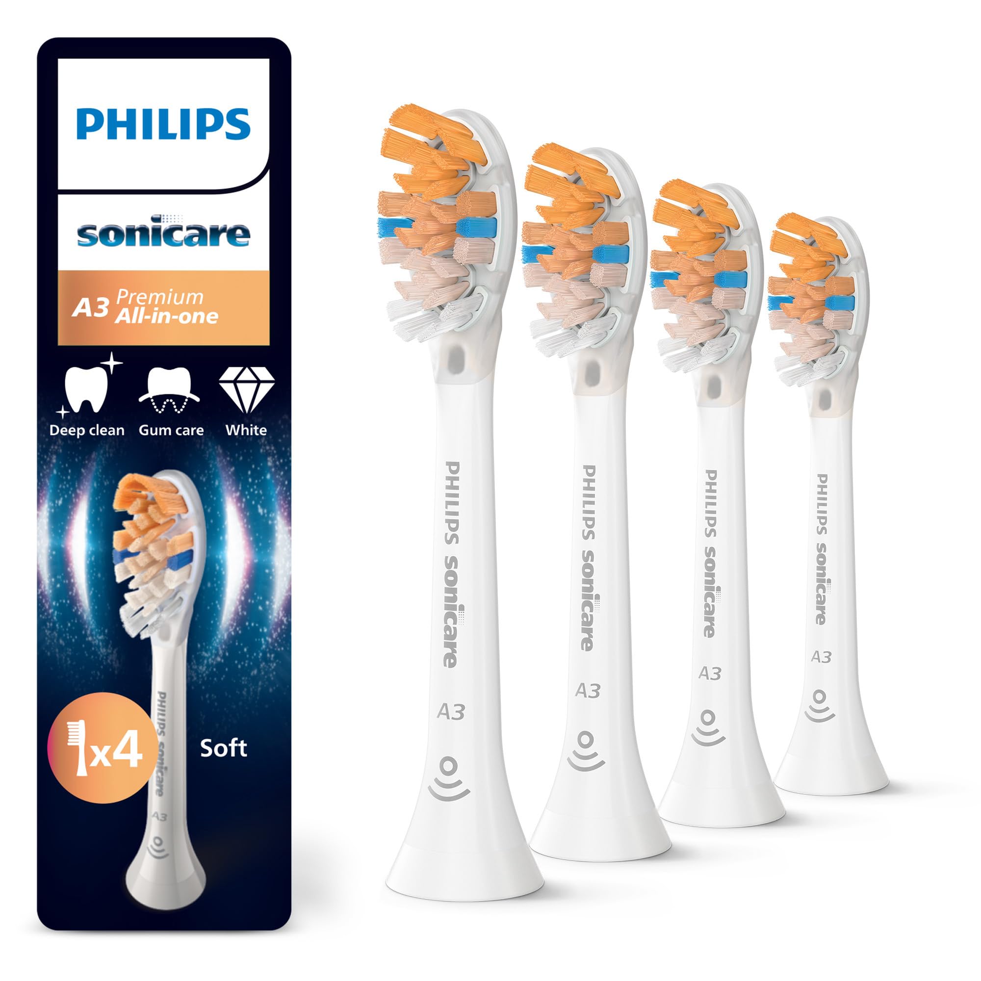 Philips Sonicare A3 Premium All-in-One, Original Ersatzbürstenköpfe, Weiß, 4er-Pack, HX9094/87 Neu 1 stück (4er Pack) Angebot bei HelloDeals