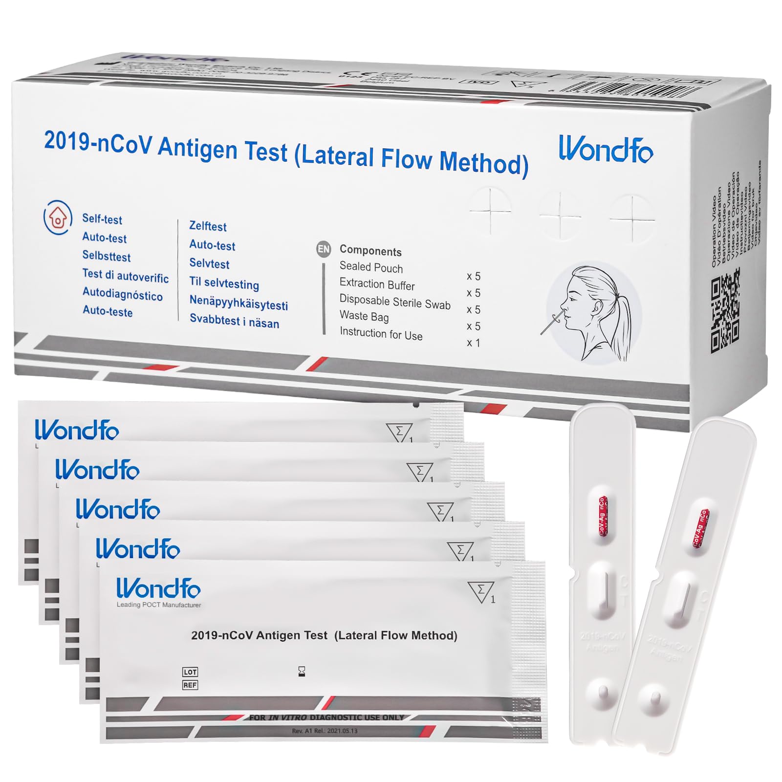 Wondfo Corona Schnelltest 5 Stück Covid 19 Antigen Selbsttest Corona Tests Nasen-Selbsttest für zu Hause SARS-CoV-2 Angebot bei HelloDeals