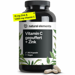 natural elements Vitamin C - 360 Kapseln - Hochdosiert mit 1000mg + 15mg Zink - Pflanzlich fermentiert & gepuffert (pH-neutral, säurefrei, magenschonend) - vegan, laborgeprüfte Qualität Angebot bei HelloDeals