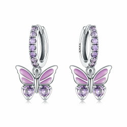 Ohrringe Silber 925 Hängend Zirkonia Earrings Ohrhänger Silber 925 Hängeohrringe für Damen Geschenk für Frauen Freundin Mama Lila Schmetterling Angebot bei HelloDeals