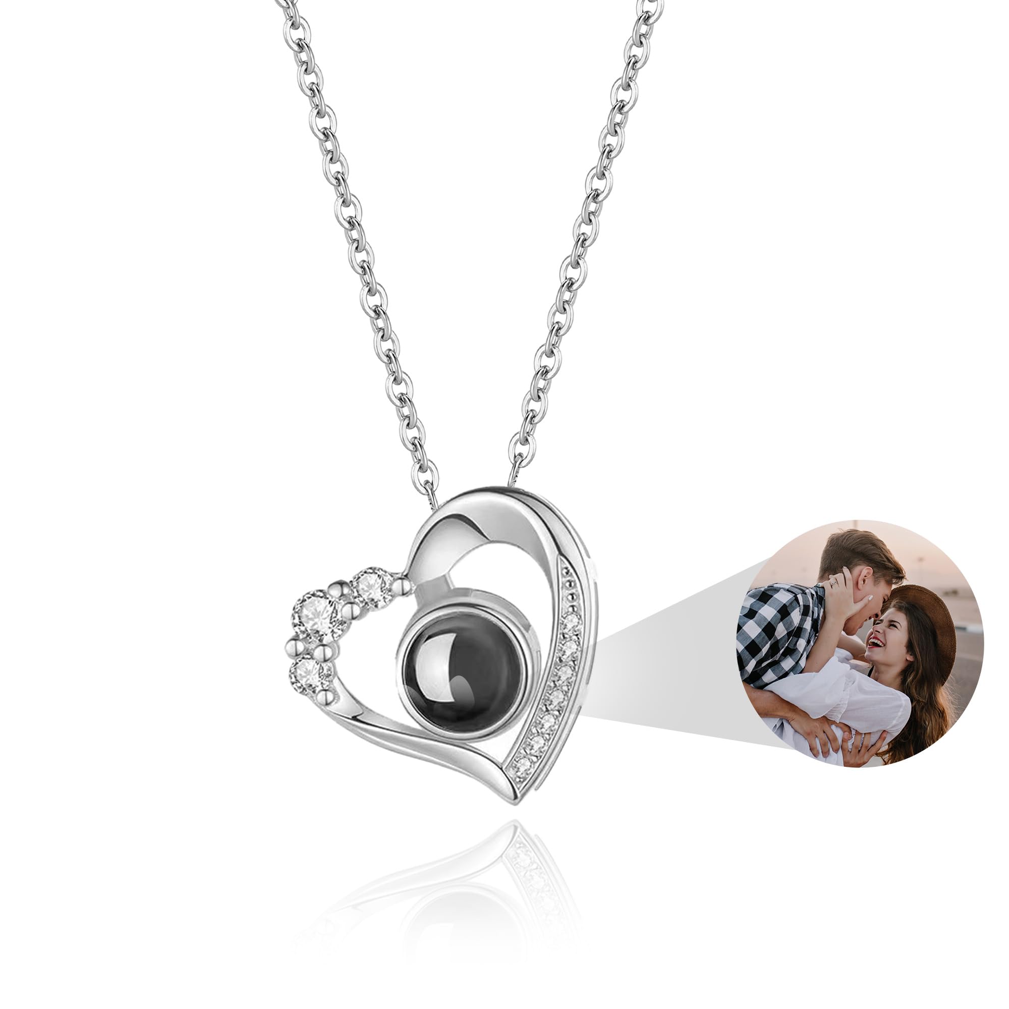 Easycosy personalisierte Halskette mit Bild Projektion, Kette mit Foto und vielfältiges Projektion Anhänger im Stein als Weinachtsgeschenke für Frauen, Mama, Freundin, Oma & Damen -Nikolaus Geschenke Stli4-1：Herz- mit Diamanten- (Silver) Angebot bei HelloDeals