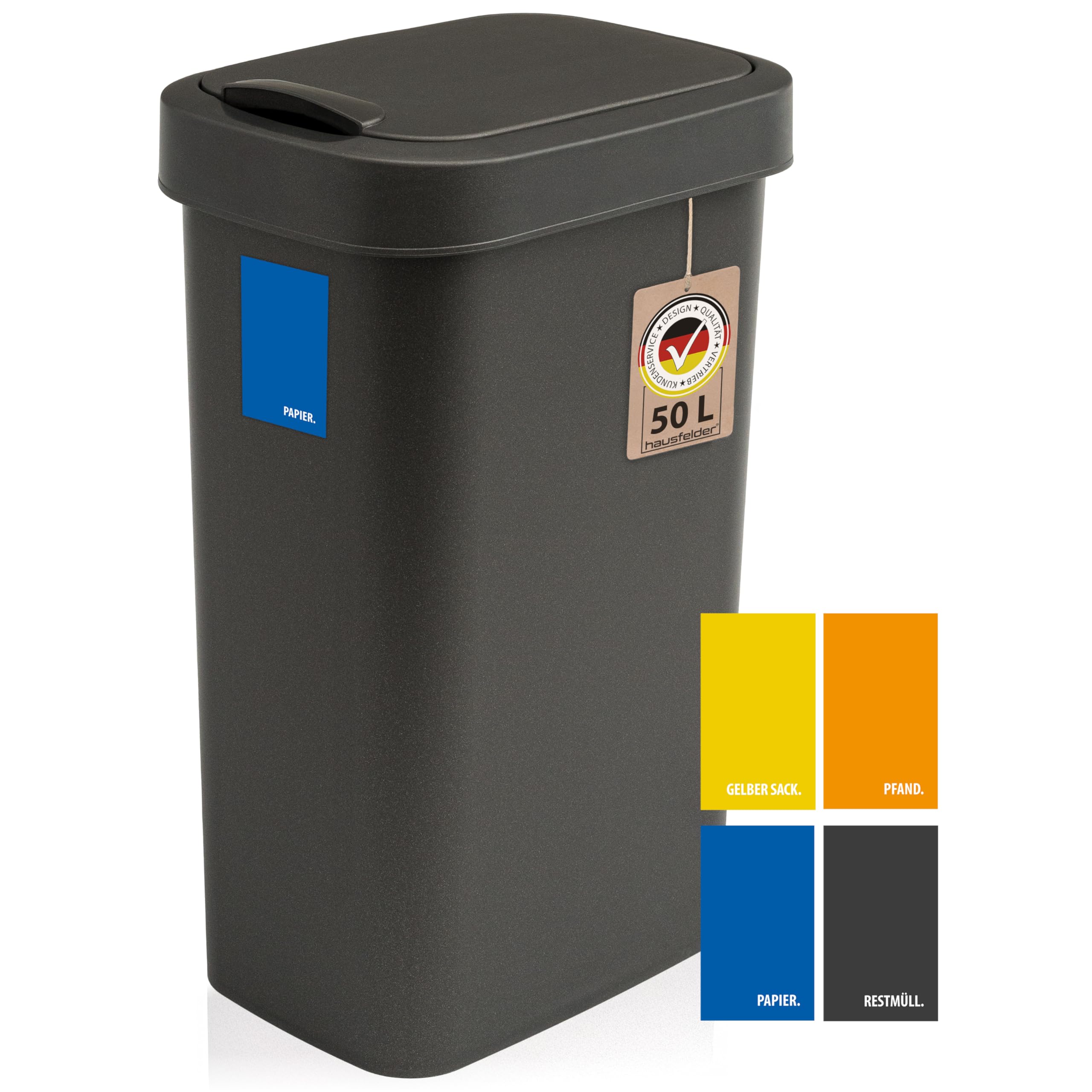 Hausfelder Mülleimer 50l groß mit Deckel in schwarz, Schwingdeckel Abfalleimer Küche mit 50 Liter, Tonne für Abfall, Recycling und gelber Sack 1 x 50 l Angebot bei HelloDeals
