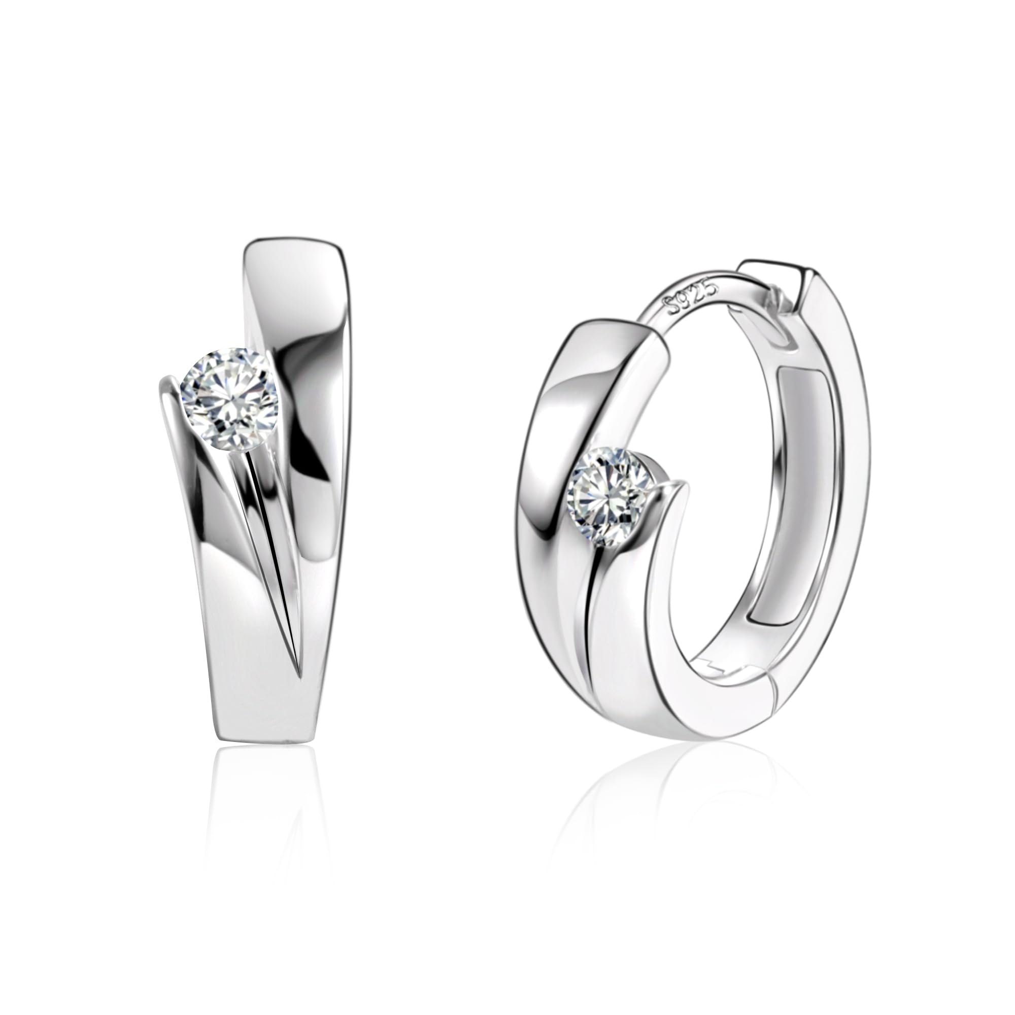 ALEXCRAFT Silber 925 Ohrringe Kleine Creolen - Hypoallergen Dick Breit Knorpel Huggie 16mm Sterling Silber Mit Stein Zirkonia Glitzer - Für Damen Und Mädchen Silbera Angebot bei HelloDeals