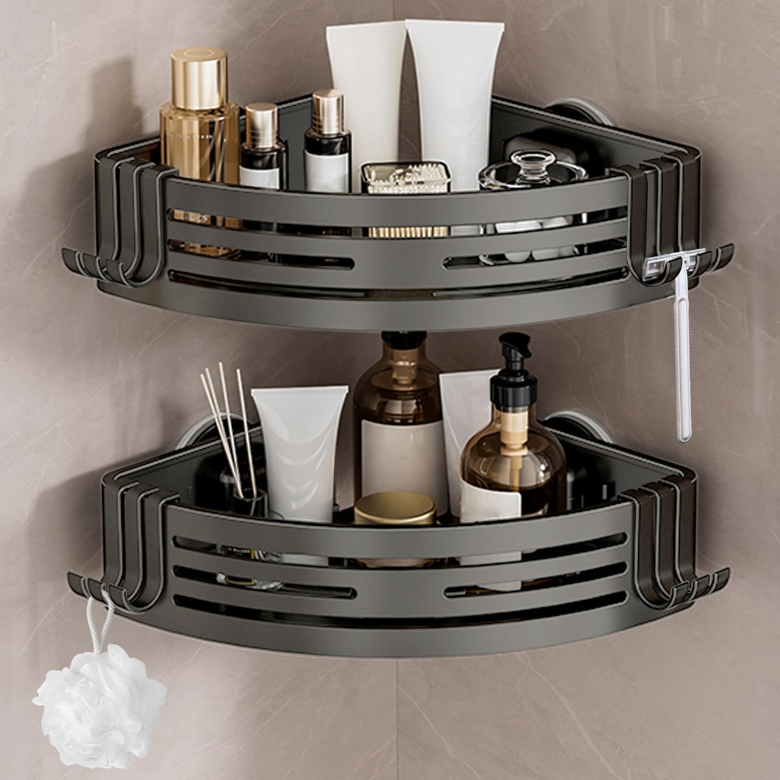 Lekesky Duschablage Ohne Bohren Ecke, Starke Saugnäpfe, Aluminium & Rostfrei, Abnehmbar Badezimmer Regal Duschregal für Bad Küche Mietwohnung (2er Set, Gunmetal Grau) Gunmetal Grau Ecke Angebot bei HelloDeals