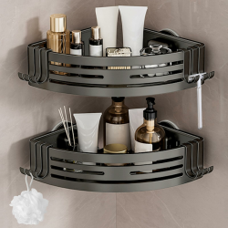 Lekesky Duschablage Ohne Bohren Ecke, Starke Saugnäpfe, Aluminium & Rostfrei, Abnehmbar Badezimmer Regal Duschregal für Bad Küche Mietwohnung (2er Set, Gunmetal Grau) Gunmetal Grau Ecke Angebot bei HelloDeals